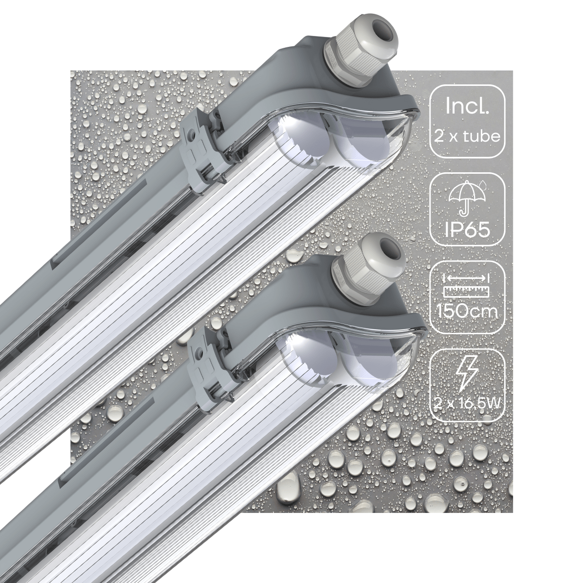 2 PACK -LED's Light Dubbele LED TL lamp 150 cm - compleet met LED buizen - Binnen en buiten - 6120 lm - 2x16.5W - 4000K - 185lm/w - Energielabel B led.gl