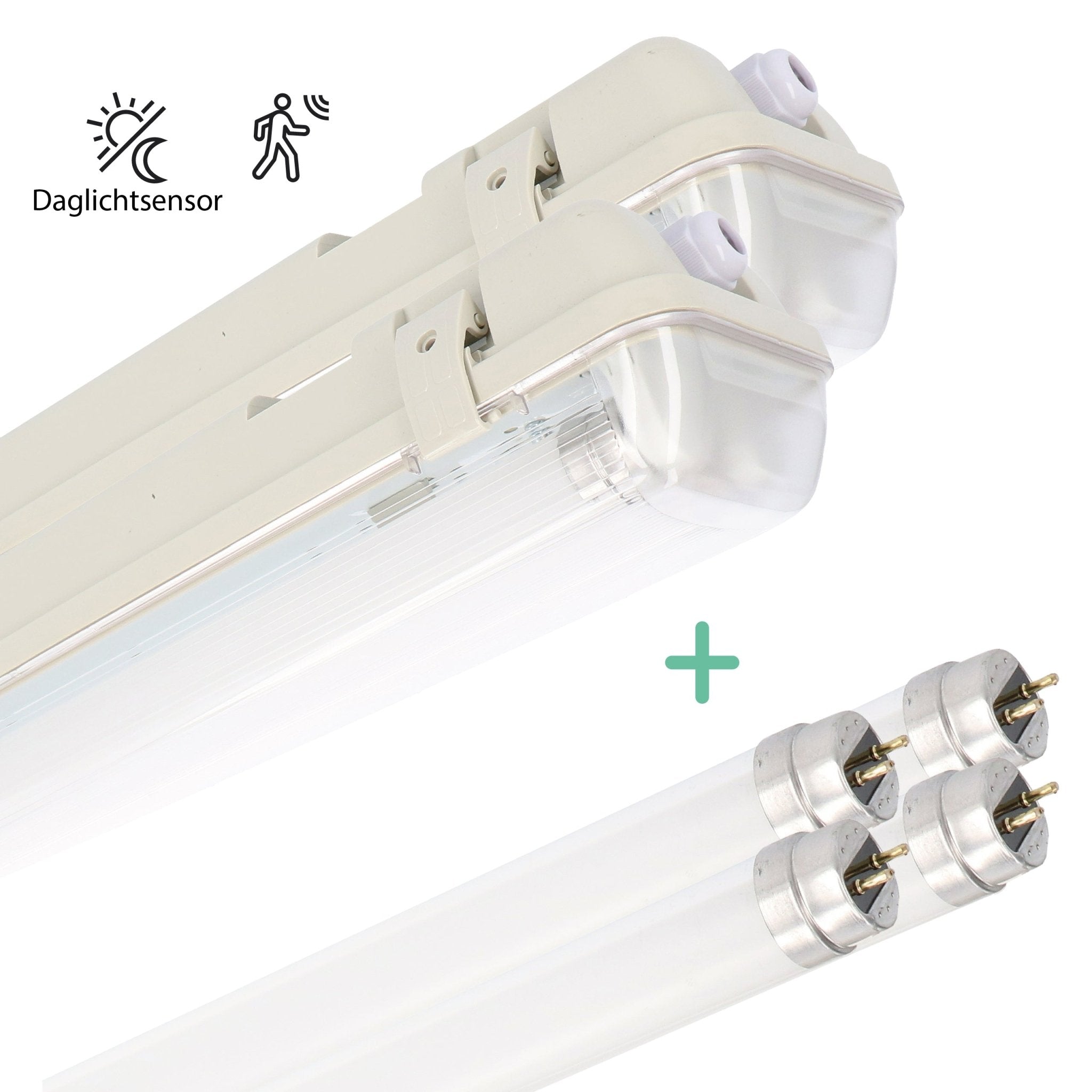 2 PACK - LED's Light LED TL Armatuur licht balk met sensor - incl Dubbele buis 2x14W 120cm 4000K Bewegingssensor en nachtsensor - Waterdicht - 150lm/w led.gl