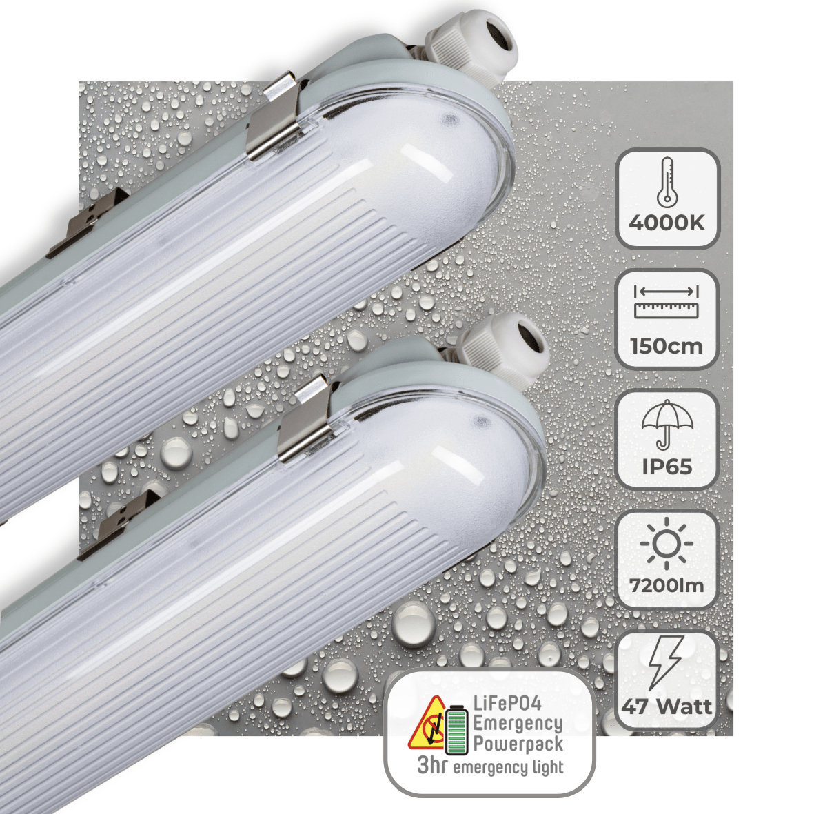 2 PACK - LED's Light PRO Philips LED TL armatuur 150 cm - Met noodaccu - 185lm/w - Energielabel B - 47W 7200lm 4000K led.gl
