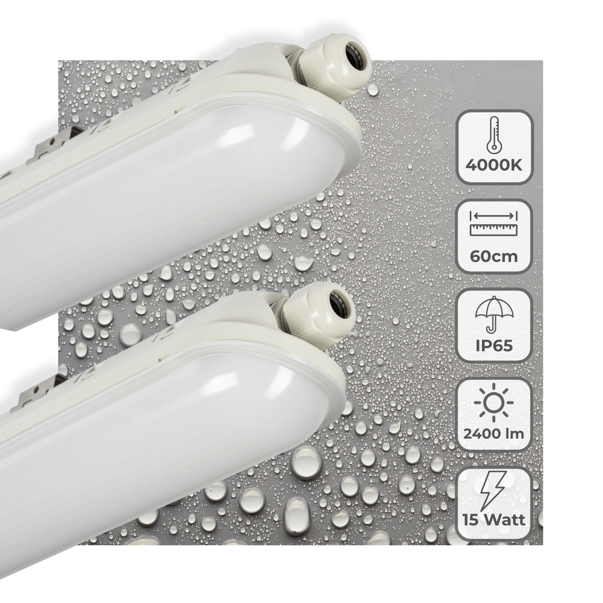 2 PACK - LED's Light Pro TL armatuur compleet 60 cm - Koppelbaar - IP65 Waterdicht - 2400 lm - 15W - 160lm/w led.gl