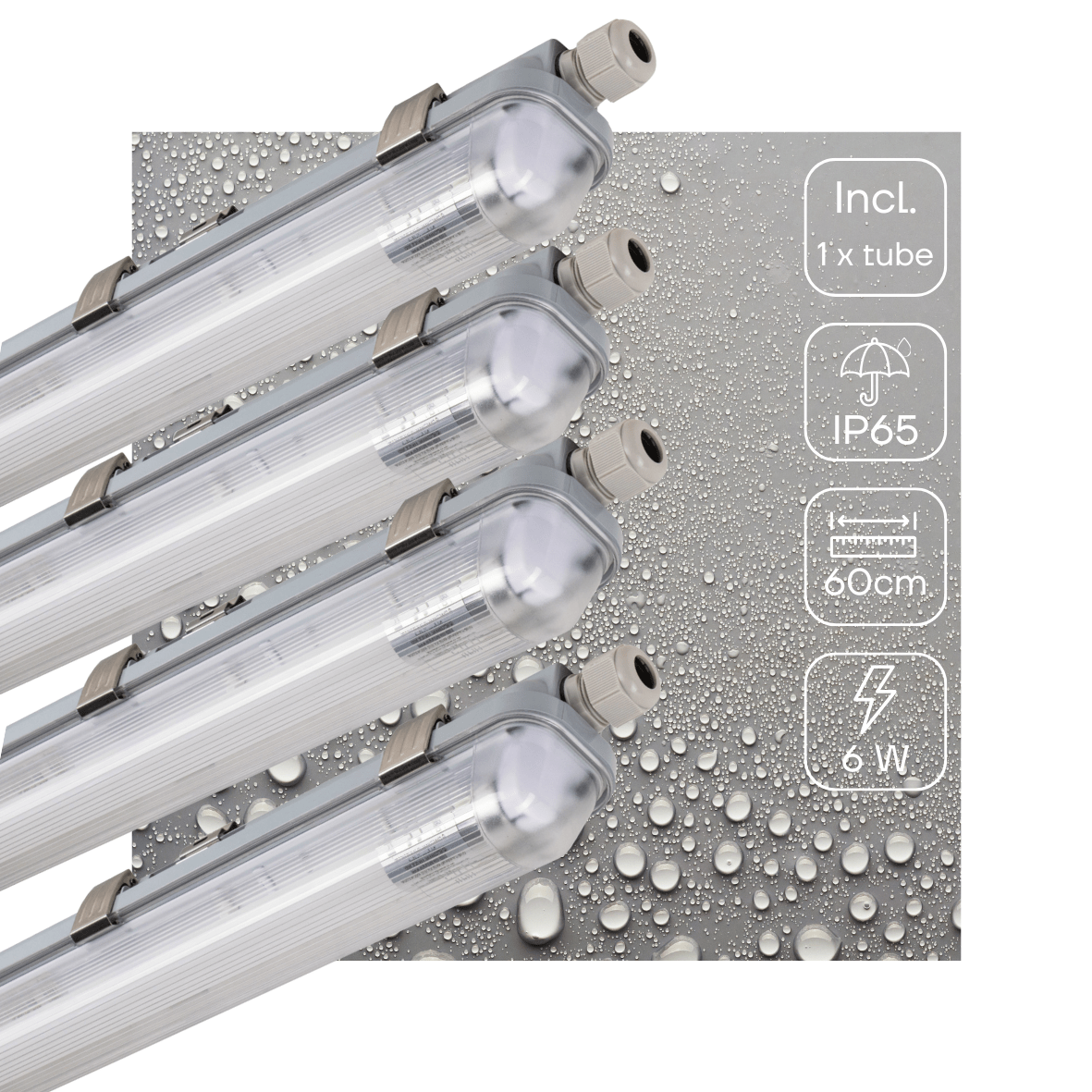 4 PACK - LED's Light Complete LED TL lamp met LED buis 60 cm - Binnen en buiten - 1100 lm - 1x6W - 185lm/w - Energielabel B led.gl