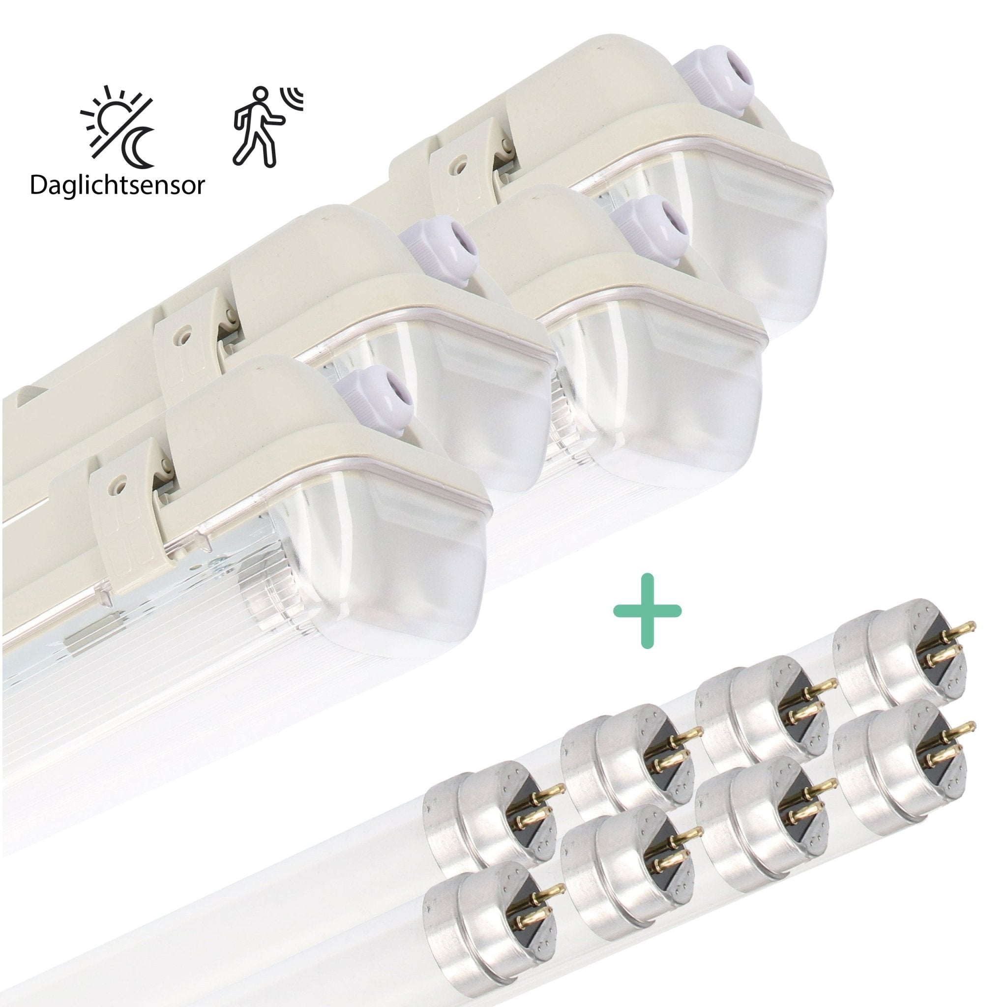 4 PACK - LED's Light LED TL Armatuur licht balk met sensor - incl Dubbele buis 2x14W 120cm 4000K Bewegingssensor en nachtsensor - Waterdicht - 150lm/w led.gl