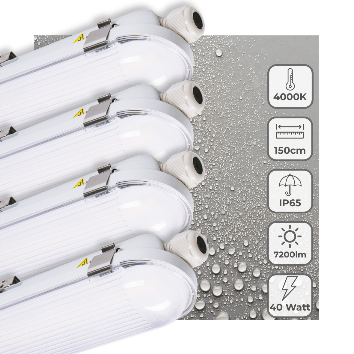 4 PACK - LED's Light Pro Philips Koppelbare TL armatuur 150 cm - 40W - Energielabel B - Dimbaar licht - 7200 lm - 180Lm/W - IP65 - 4000K - IK08 TL verlichting led.gl