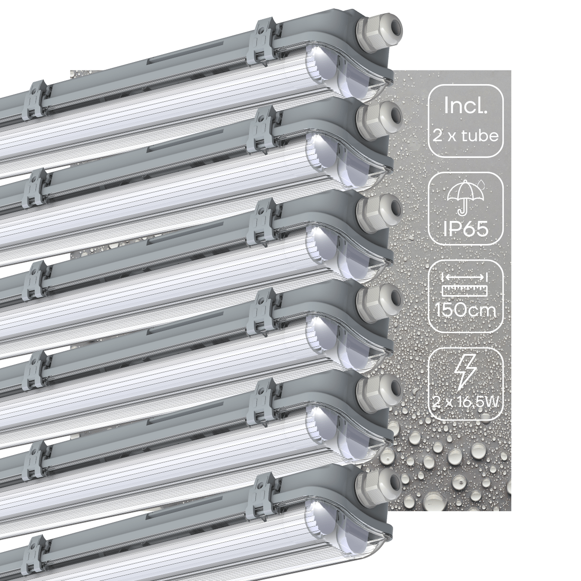 6 PACK - LED's Light Dubbele LED TL lamp 150 cm - compleet met LED buizen - Binnen en buiten - 6120 lm - 2x16.5W - 4000K - 185lm/w - Energielabel B led.gl
