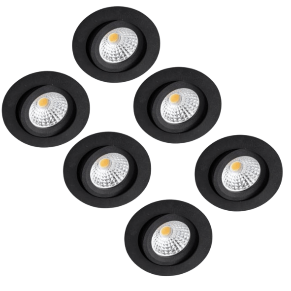 6 PACK - LED's Light Pro LED Inbouwspot Zwart - DimToWarm - Ø 68mm - Kantelbaar - Warm wit licht - CRI95- Dimbaar Inbouwspots led.gl