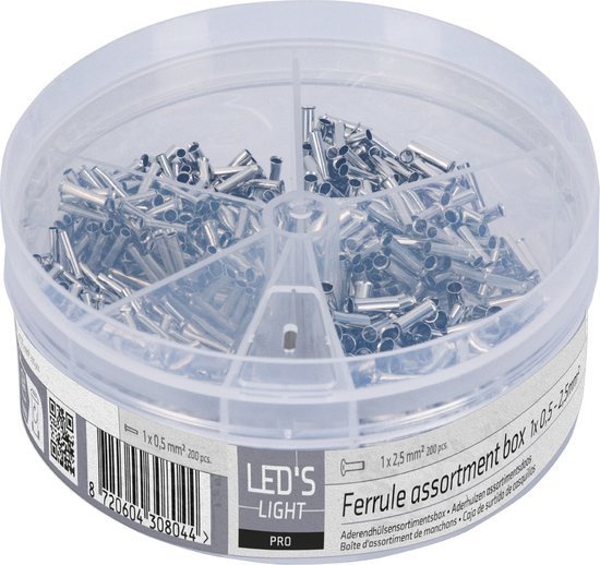Aderhulzen assortiment set - 5 maten van 0.5mm² tot 2.5mm² - 1100 stuks Snoeren led.gl
