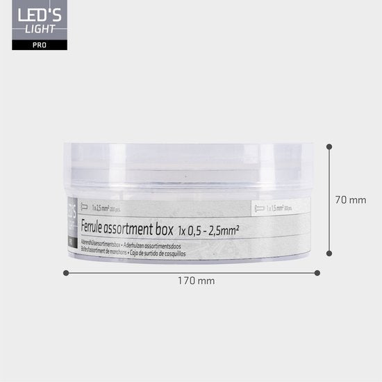 Aderhulzen assortiment set - 5 maten van 0.5mm² tot 2.5mm² - 1100 stuks Snoeren led.gl
