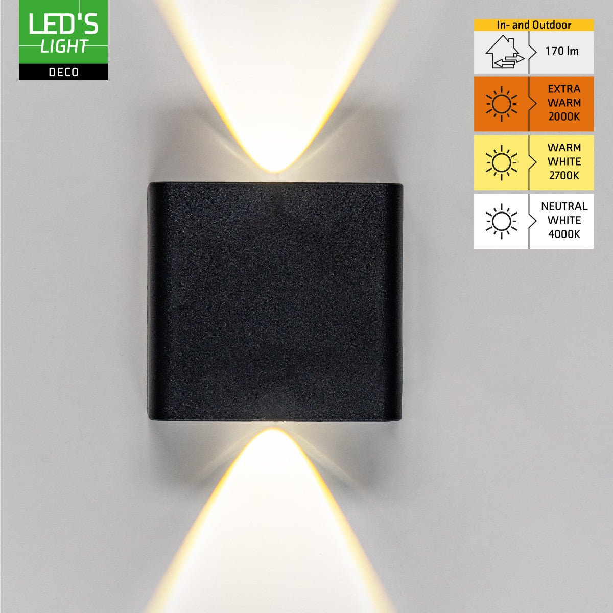 Buitenlamp met Lichtbron - Wandarmatuur - 170lm 2000K/2700K/4000K - Zwart - IP65 led.gl
