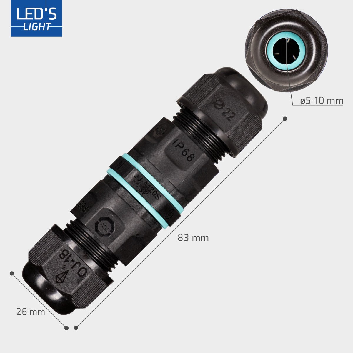 Kabelverbinder I connector - Voor kabels van 5 tot 10 mm - voor buiten en binnen - Zwart Kabelverbinders led.gl
