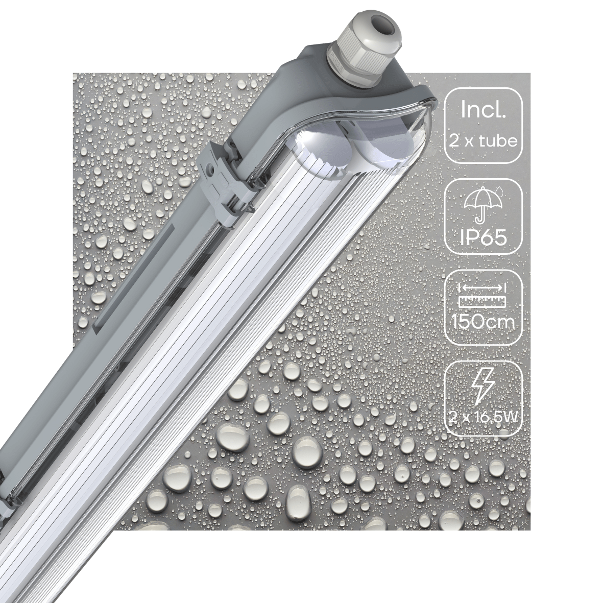LED's Light Dubbele LED TL lamp 150 cm - compleet met LED buizen - Binnen en buiten - 6120 lm - 2x16.5W - 4000K - 185lm/w - Energielabel B TL verlichting led.gl