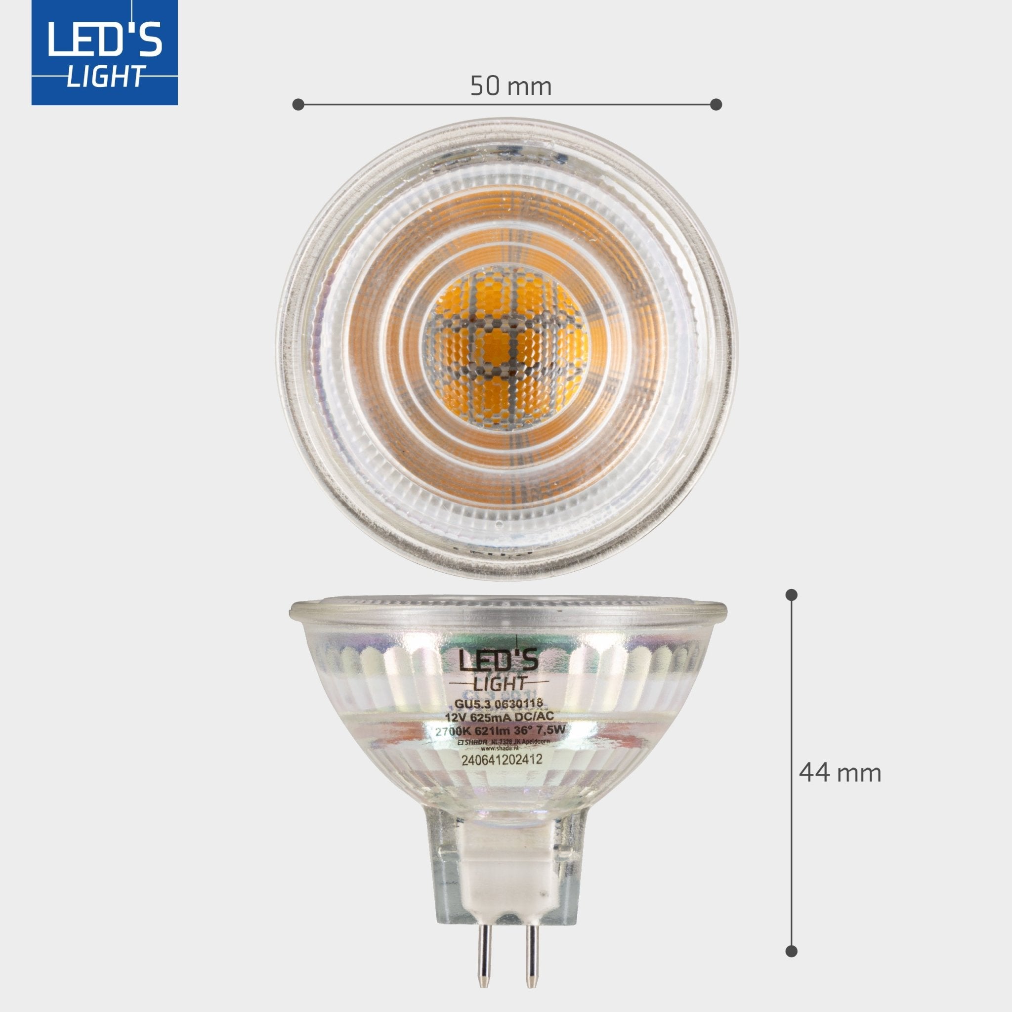 LED's Light LED lamp met GU5.3 fitting - Dimbaar warm wit - 7W vervangt 50W - MR16 Spotjes led.gl
