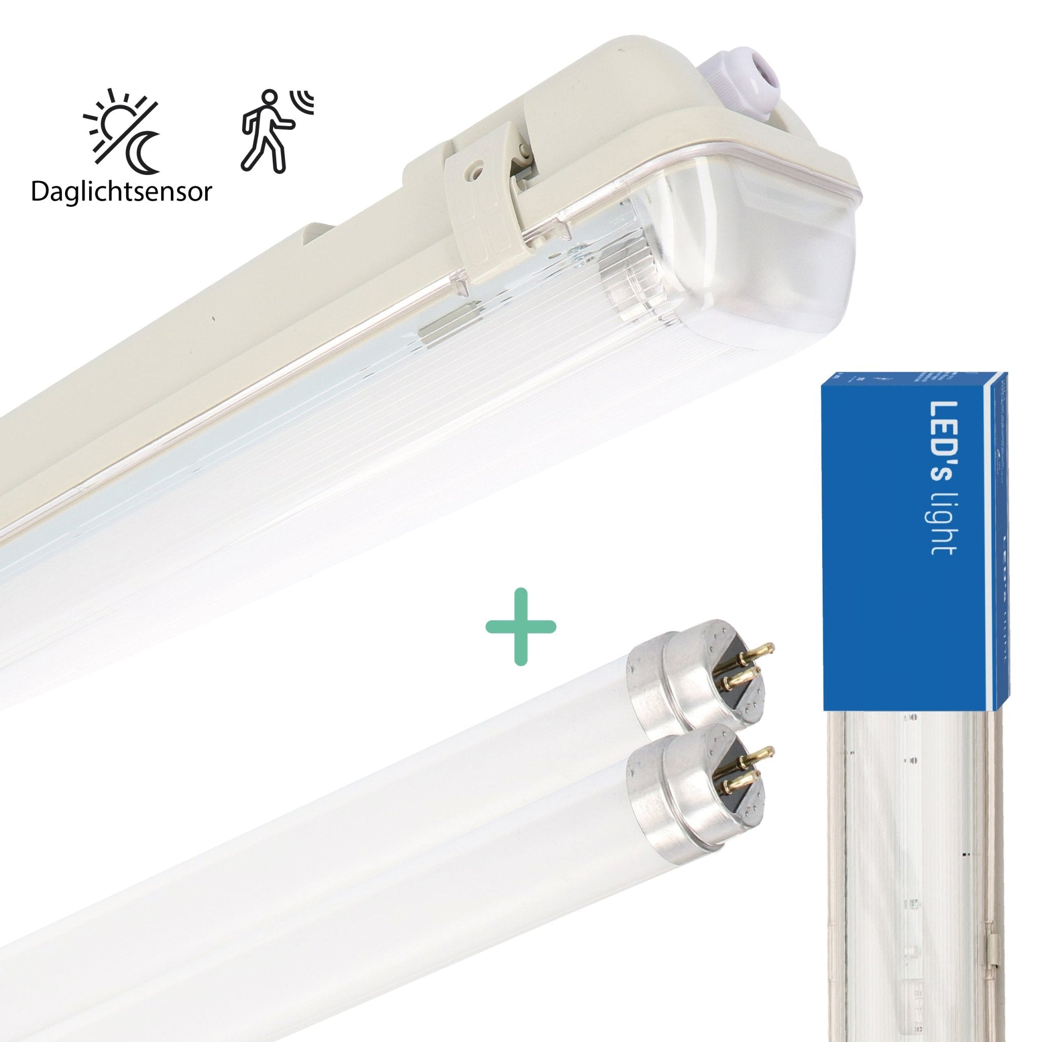 LED's Light LED TL Armatuur licht balk met sensor - incl Dubbele buis 2x14W 120cm 4000K Bewegingssensor en nachtsensor - Waterdicht - 150lm/w TL verlichting led.gl