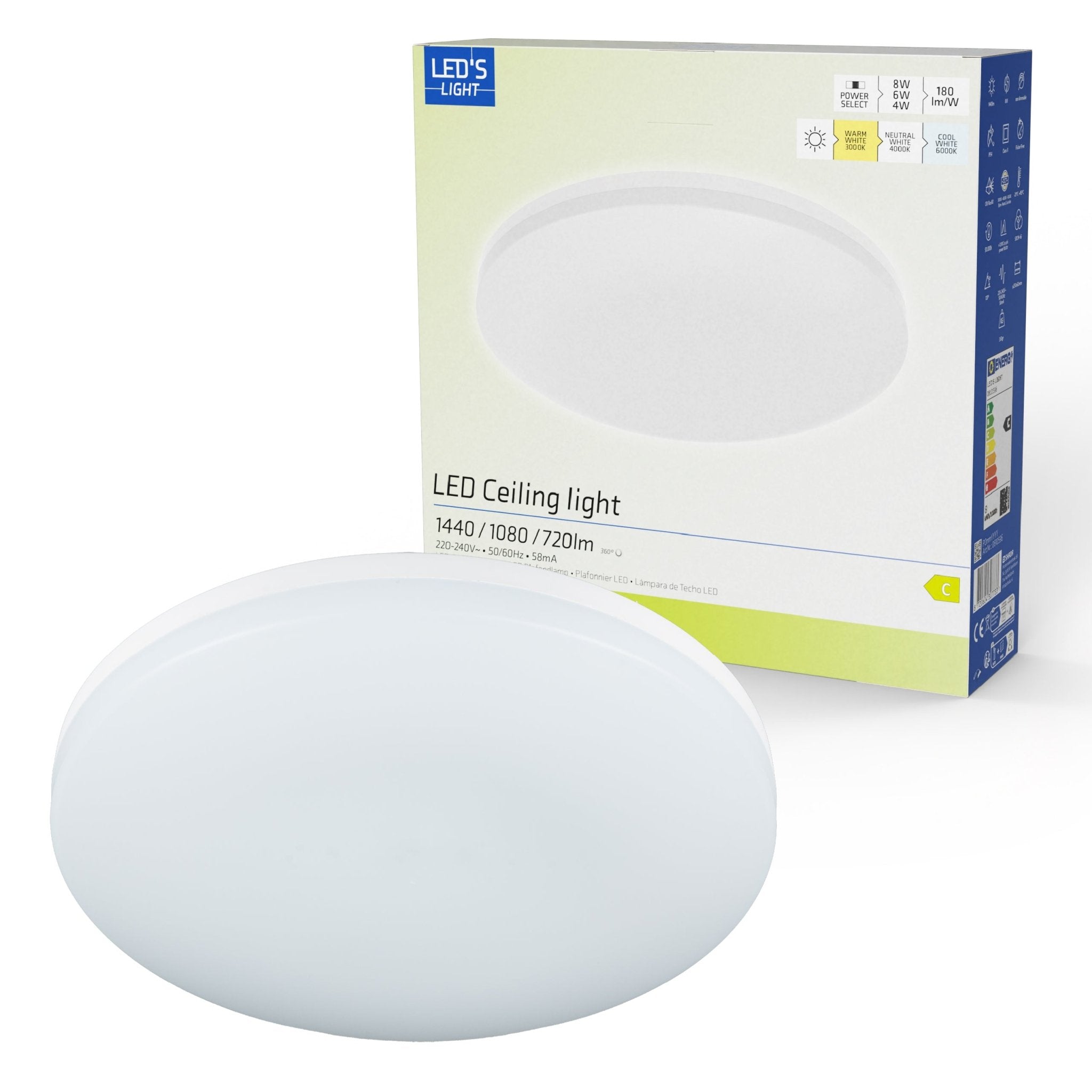 LED's Light Plafondlamp 25 cm - 6 lichtstanden - Geschikt voor alle binnenruimtes - IP54 Plafondlampen led.gl