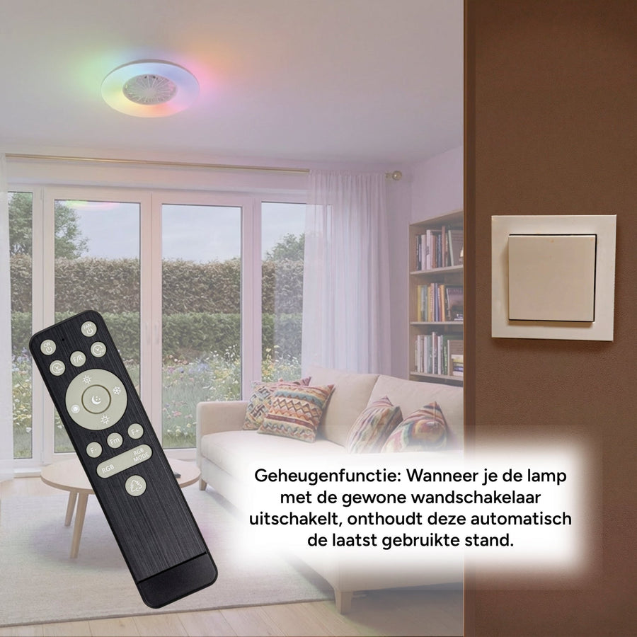 LED's Light Plafondlamp met ventilator RGB - 39W 3300lm 2700K/6500K/RGB - Ø485mm IP20 - Dimbaar Plafondventilatoren led.gl