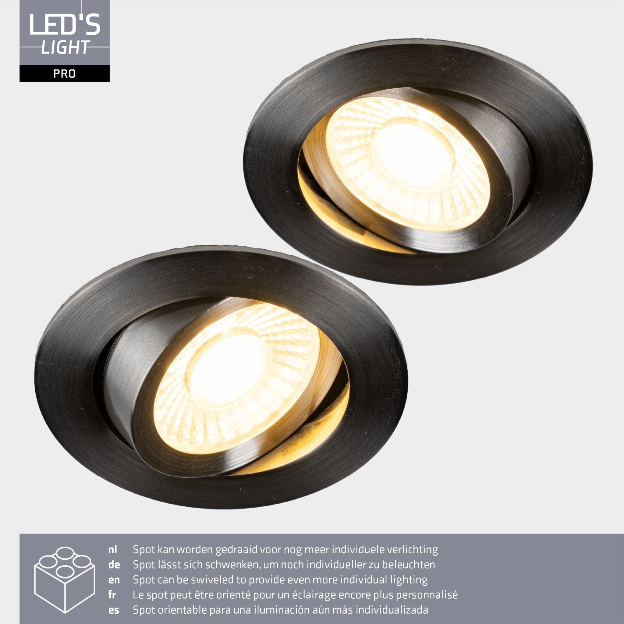 3 PACK - LED's Light PRO downlight inbouwspot Ø 68mm - Kantelbaar - Spatwaterdicht - Dim to Warm - RVS Inbouwspots led.gl