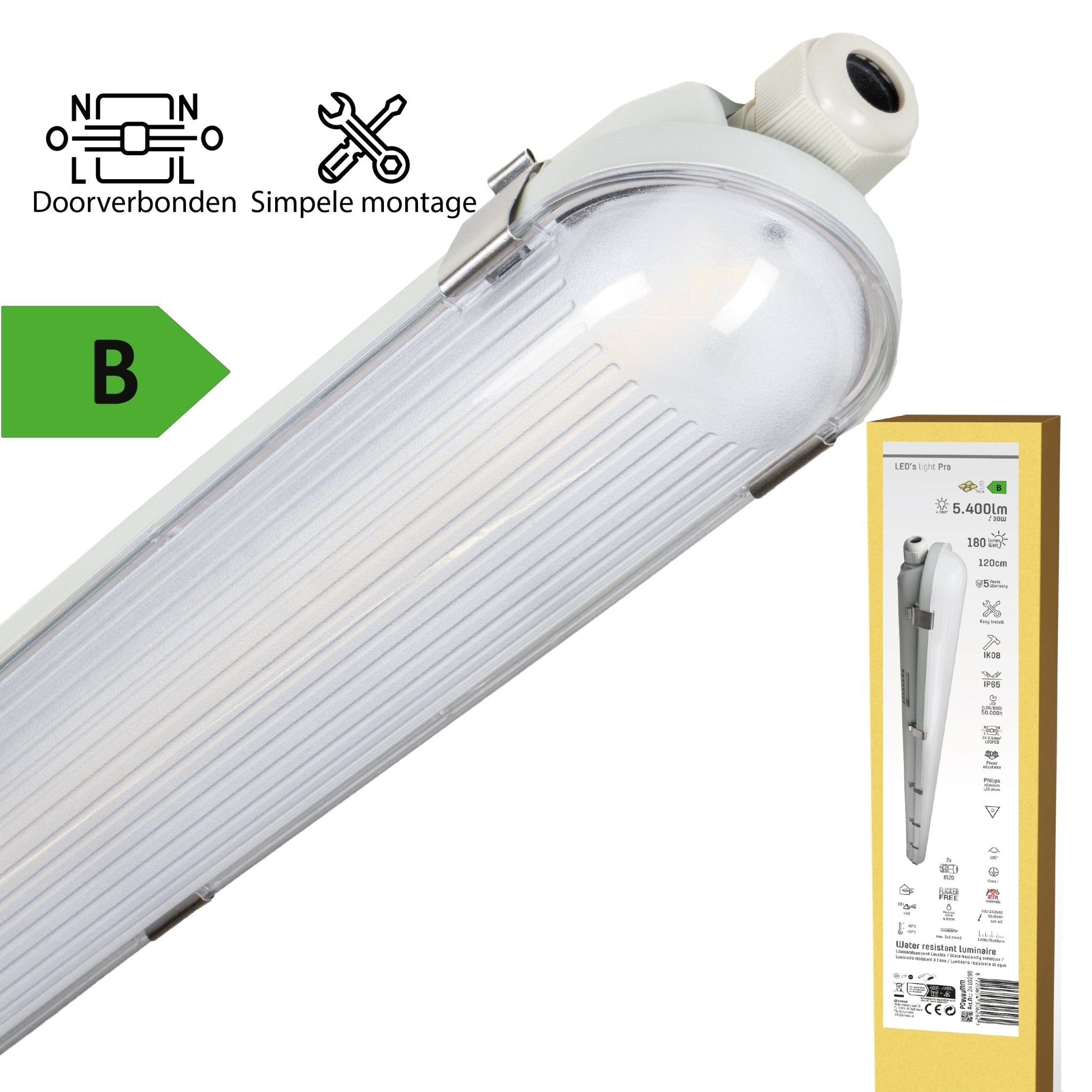 LED's Light Pro Philips TL armatuur met strip 120 cm - Koppelbaar - Power switch - Energielabel B - 5400 lm - 185lm/w - 30W - 4000K TL verlichting led.gl