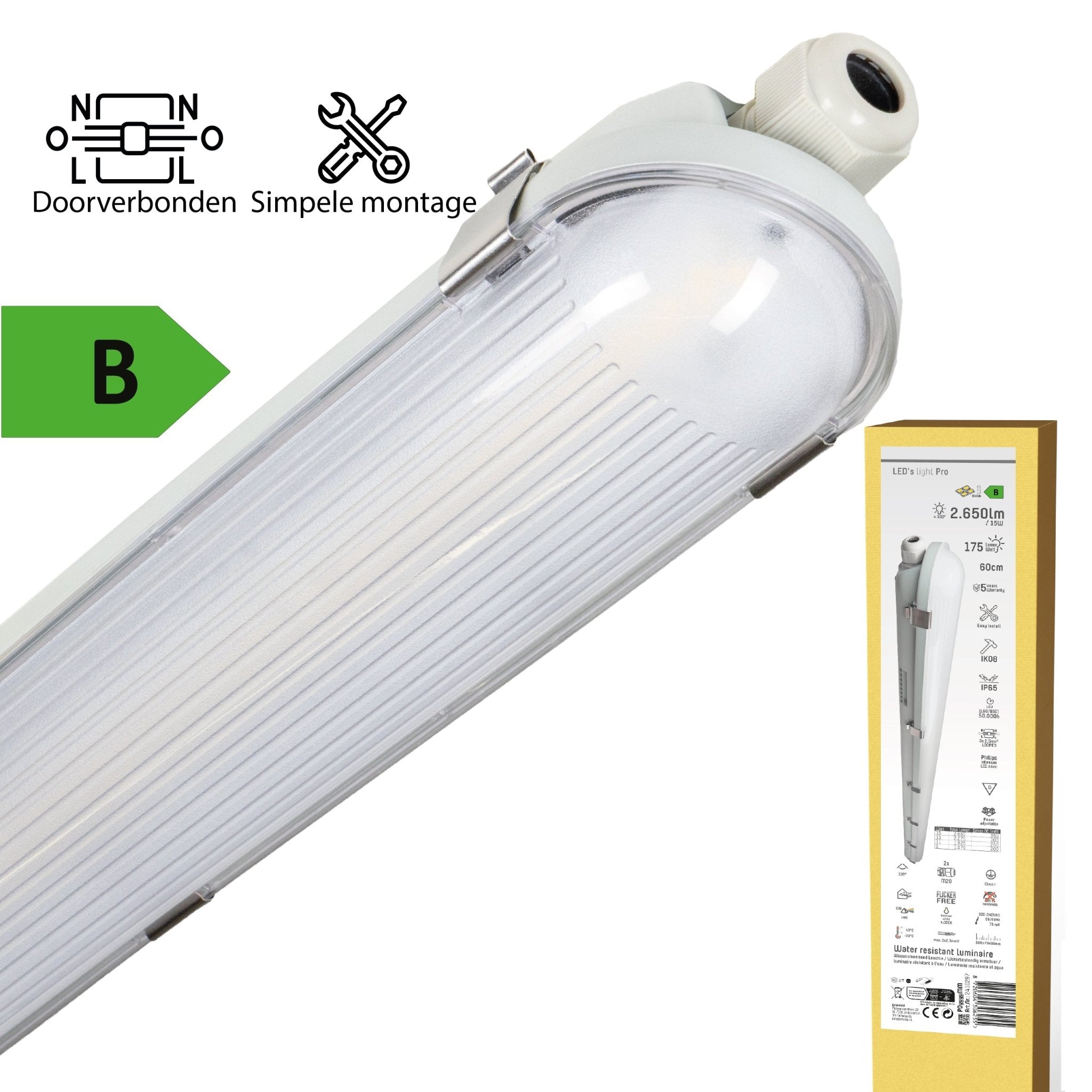 LED's Light Pro Philips TL Armatuur Strip 60 cm - Koppelbaar - Energielabel B - IP65 waterdicht - 2650 lm - 175lm/w TL verlichting led.gl