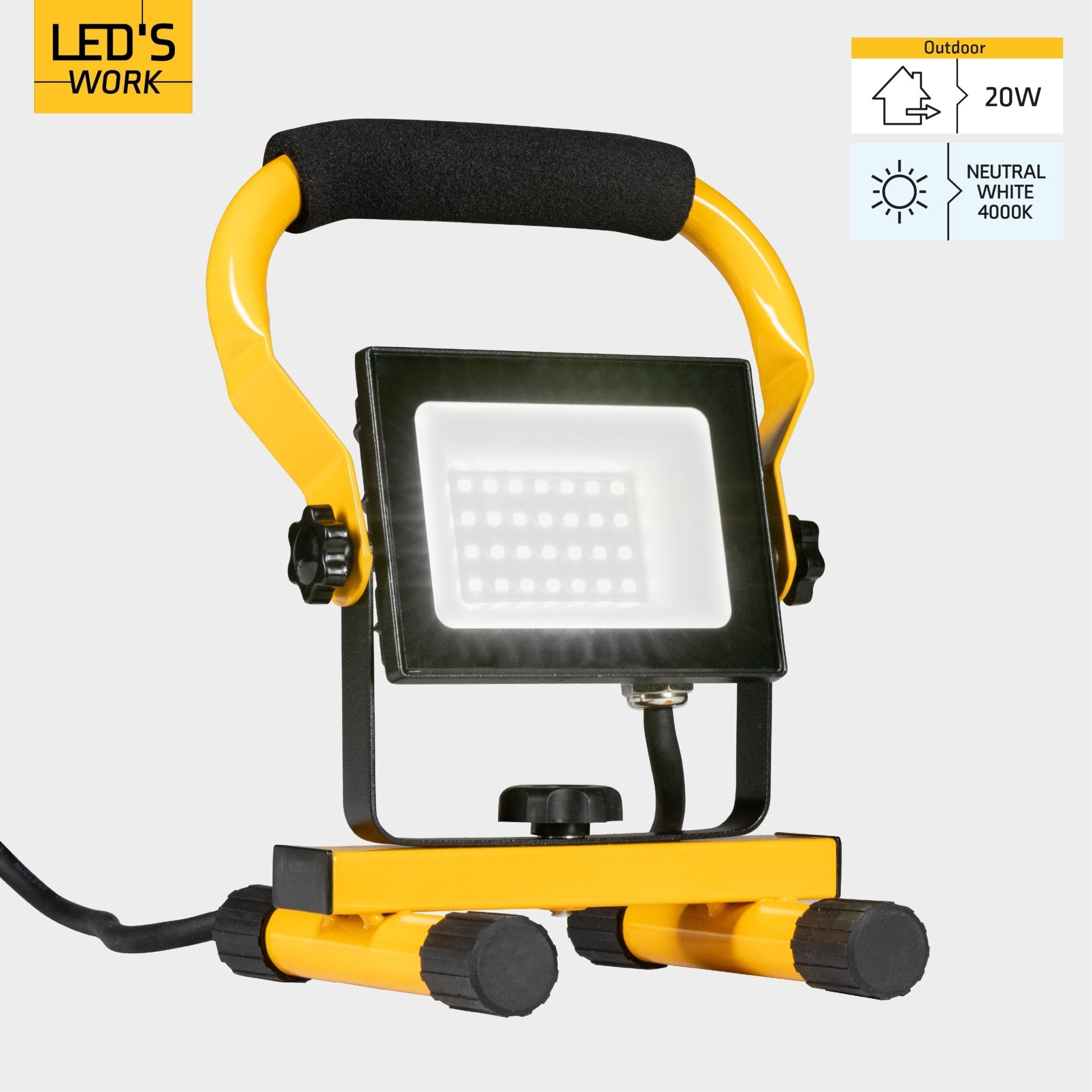 LED's Work Bouwlamp Werklamp 2000 - Verstelbare beugel - Waterdicht (IP65) - Zwart geel - Bedraad Werklampen led.gl