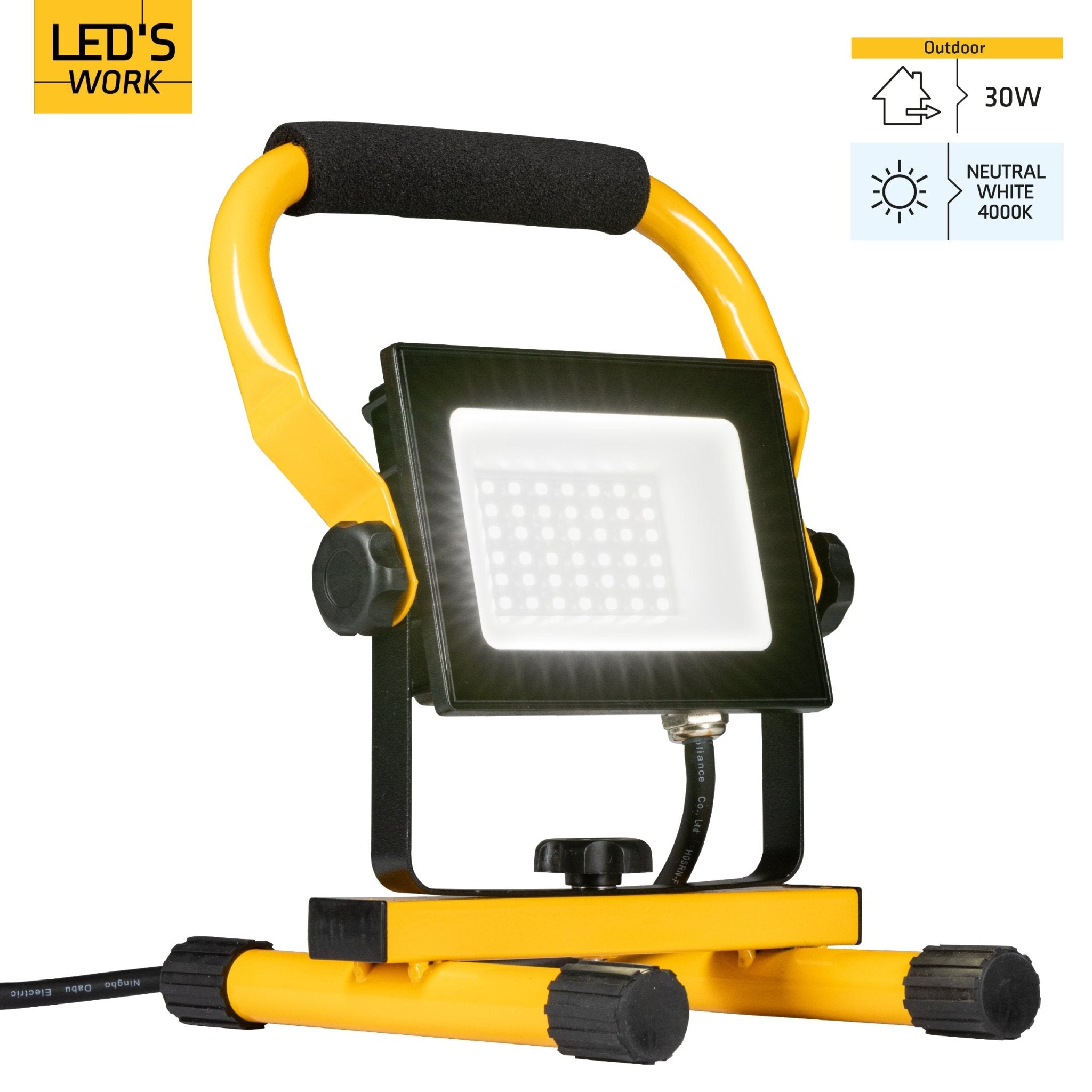 LED's Work Bouwlamp 3100 - Verstelbare beugel - Waterdicht (IP65) - Zwart geel Werklampen led.gl