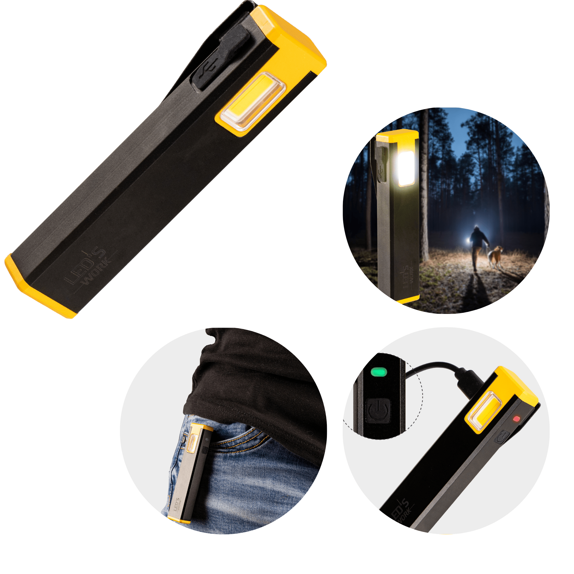 LED's Work Compacte LED Mini Zaklamp - Oplaadbaar - 3 verschillende lichtmodi en zoomfunctie Zaklampen led.gl