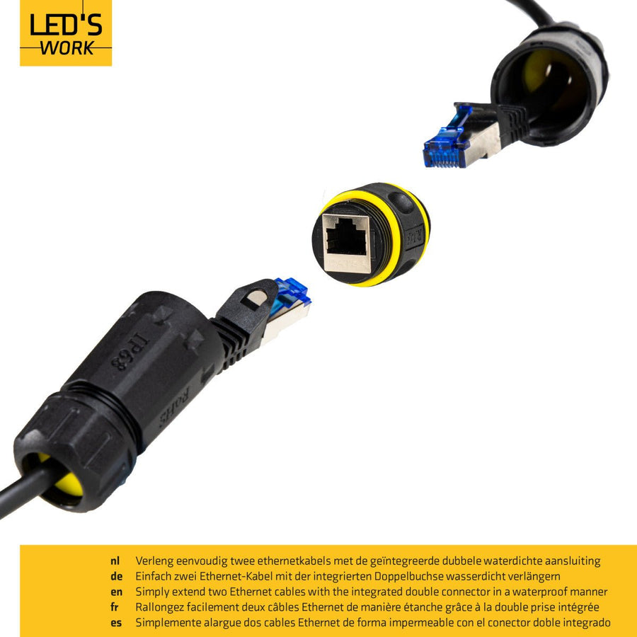 LED's Work Ethernet connector RJ45-connector I-vorm – CAT6A – Ø4,5–7,5 mm kabel – IP68 Kabelverbinders led.gl