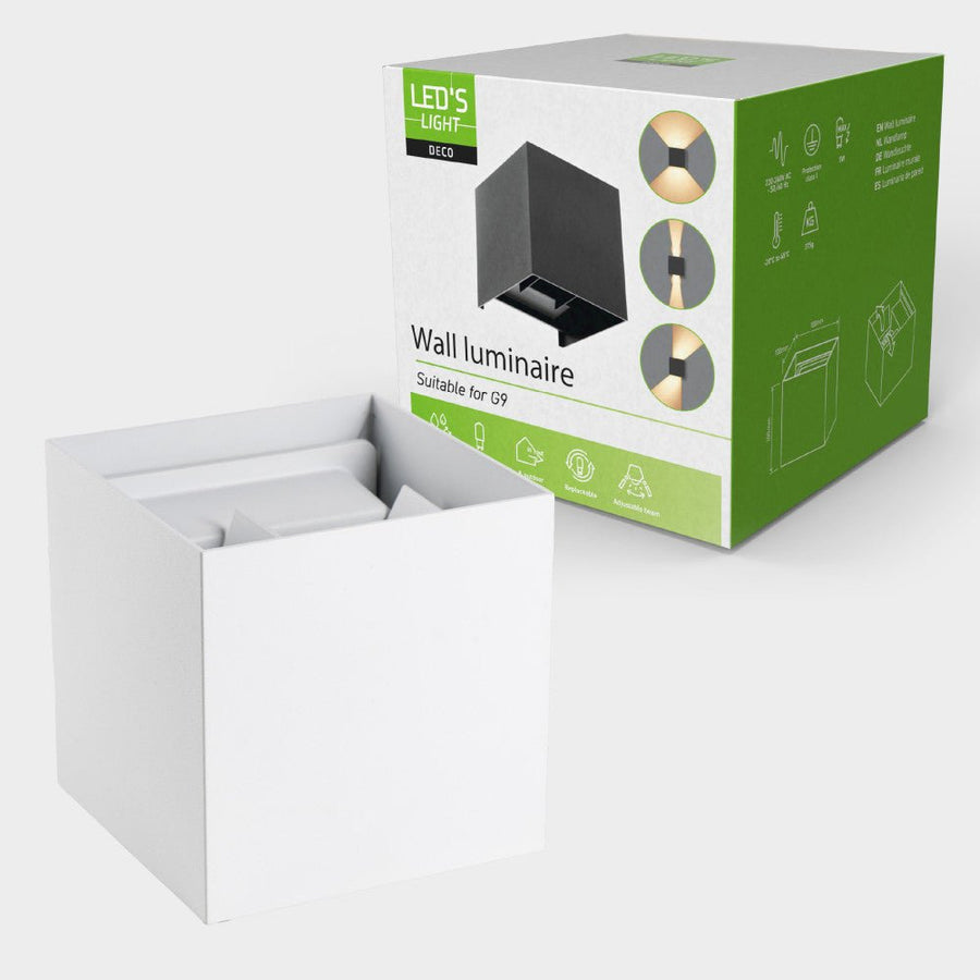 Lumo Cube Wit - Wandarmatuur zonder lichtbron - Excl 1xG9 - IP65 Wandlampen led.gl