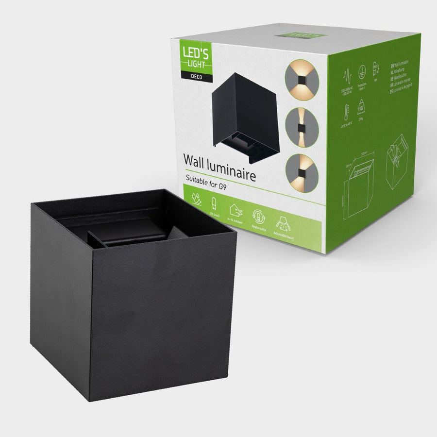 Lumo Cube Zwart - Wandarmatuur zonder lichtbron - Excl 1xG9 - IP65 Wandlampen led.gl