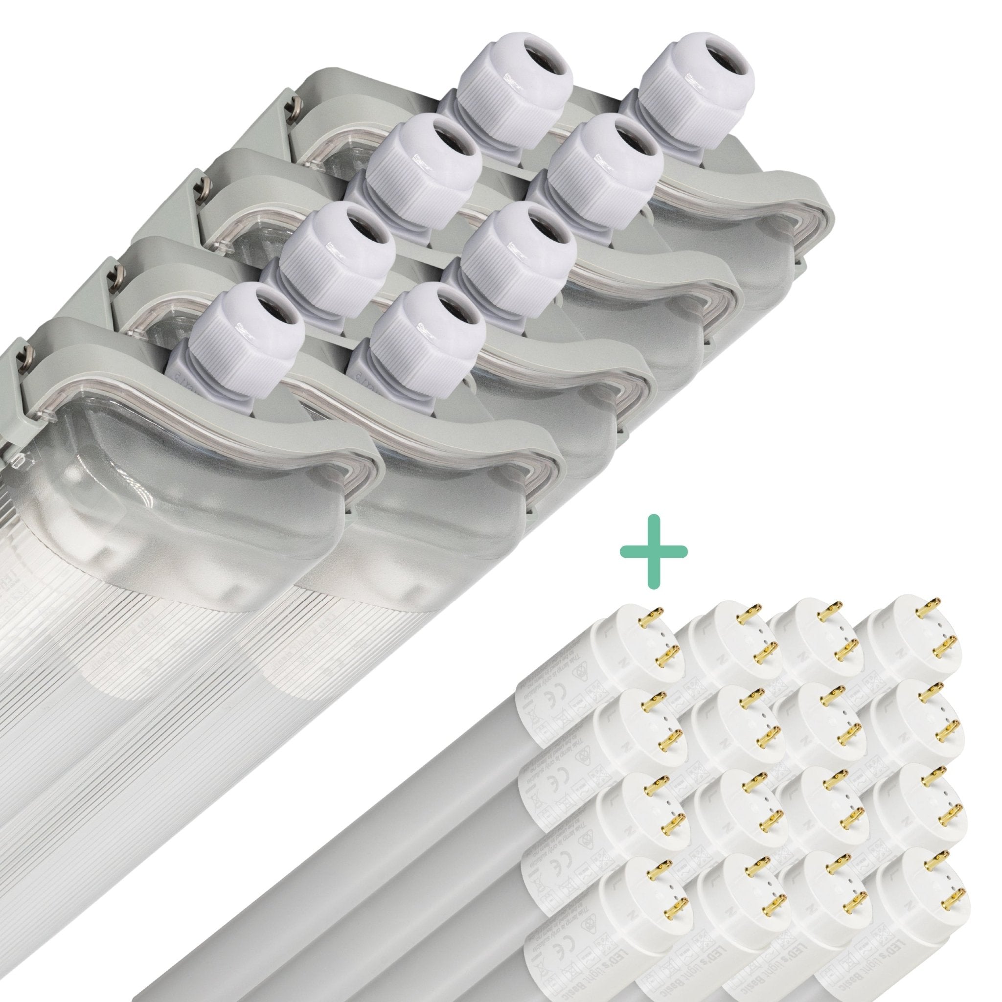 Proventa LED TL dubbel armaturen met 16 lampen 120 cm - Koud wit licht 6500 K - Voordeelverpakking - 8 stuks TL verlichting led.gl