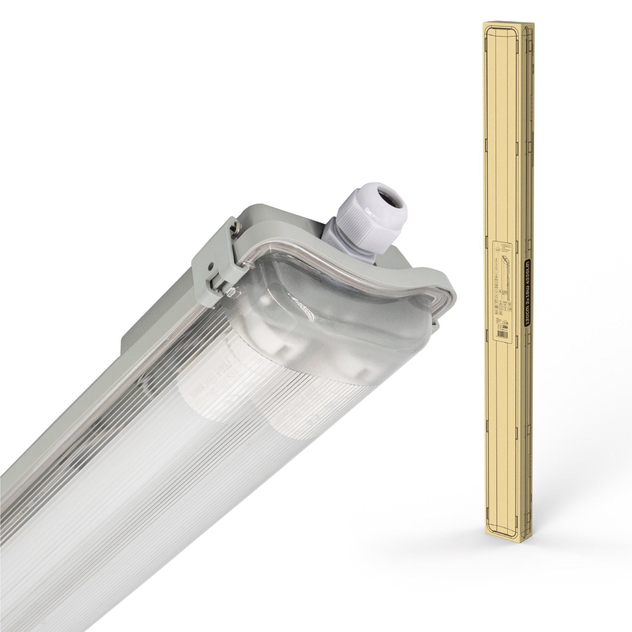 LED's Light LED TL dubbel armatuur met 2 lampen 120 cm - Koud wit licht 6500 K - Waterdicht - Complete set TL verlichting led.gl