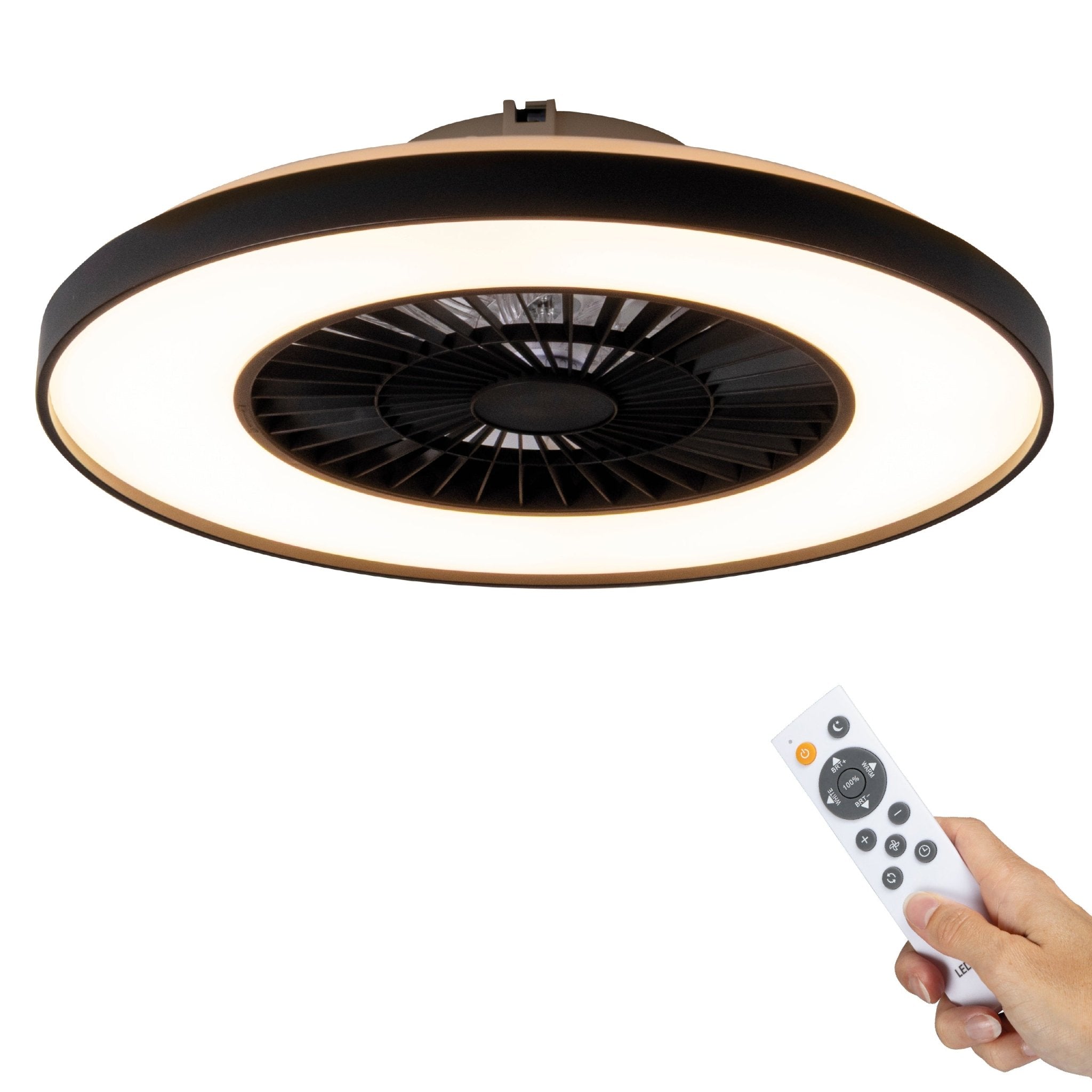 Proventa Premium Plafondventilator met lamp 60 cm - Zomer- en winterstand met afstandsbediening - Zwart Plafondventilatoren led.gl