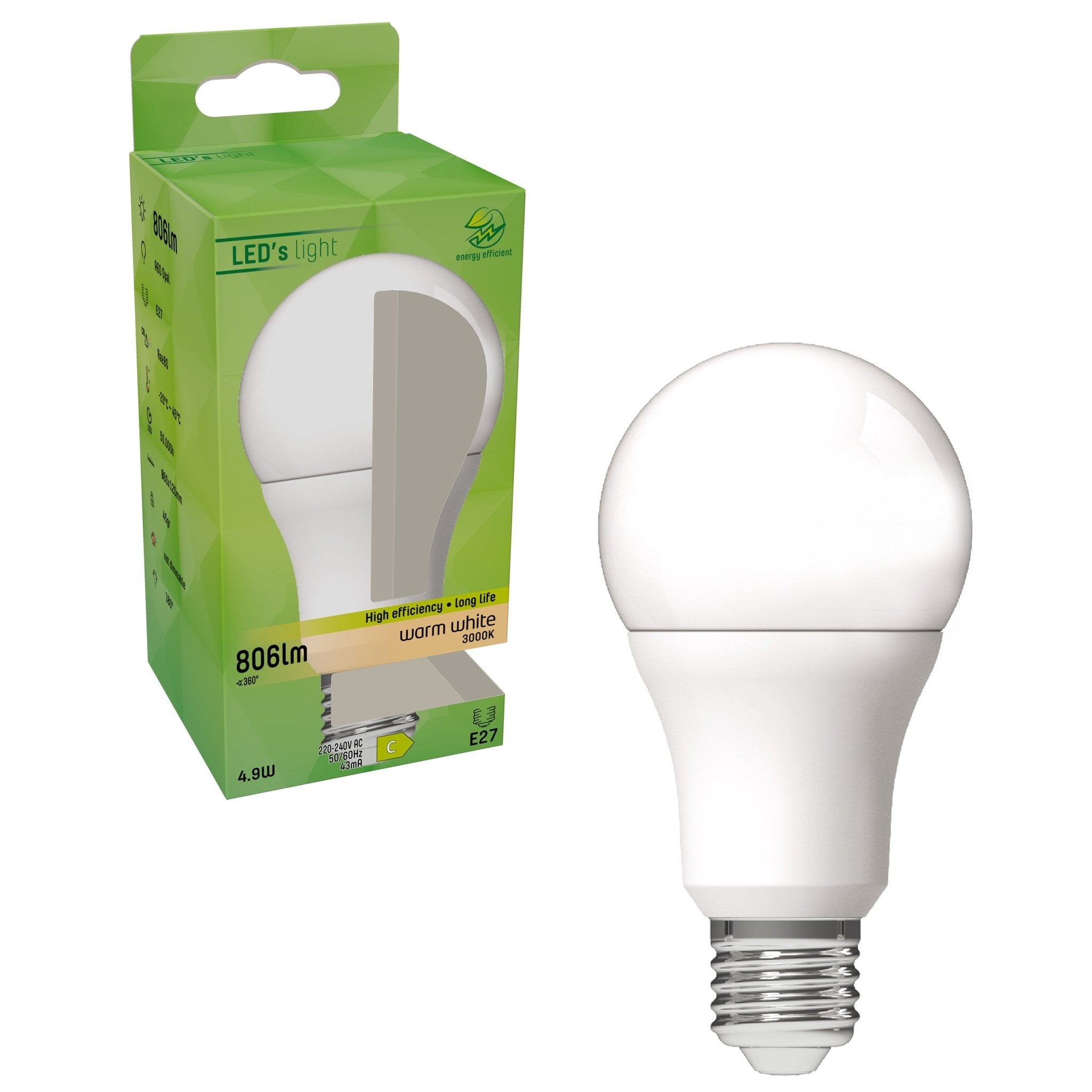 E27 LED Lamp - 4W vervangt 60W - 3000K warm wit - 1 lamp Lichtbronnen led.gl