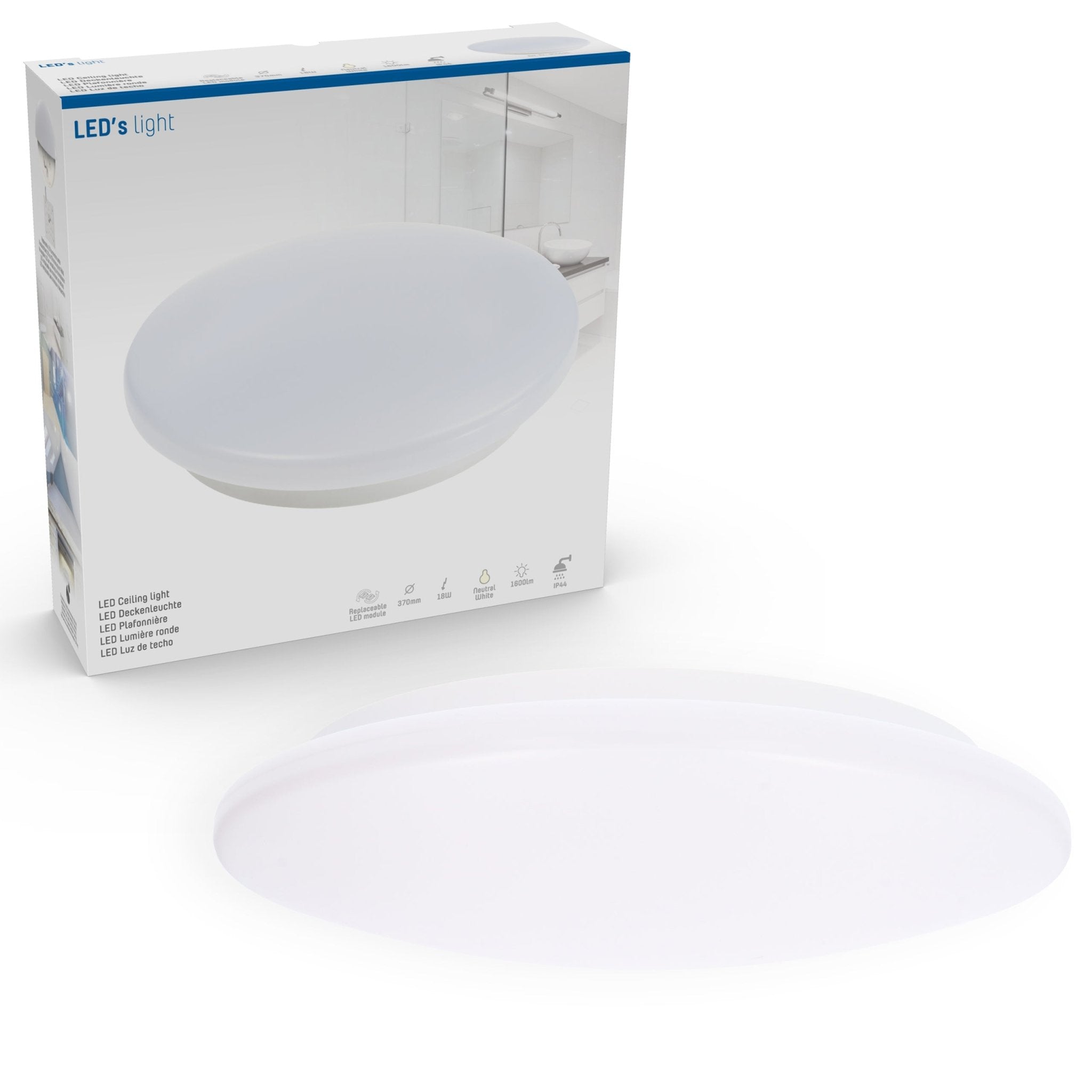 LED Badkamerlamp rond 37 cm - universeel - Spatwaterbestendig IP44 - Koud wit licht Plafondlampen led.gl