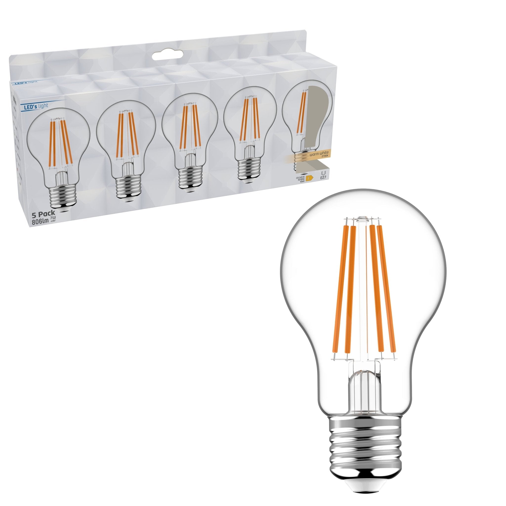 E27 LED Lampen 806 lm - Klassiek design - Warm wit licht - 5PACK LED Filament Lampen led.gl
