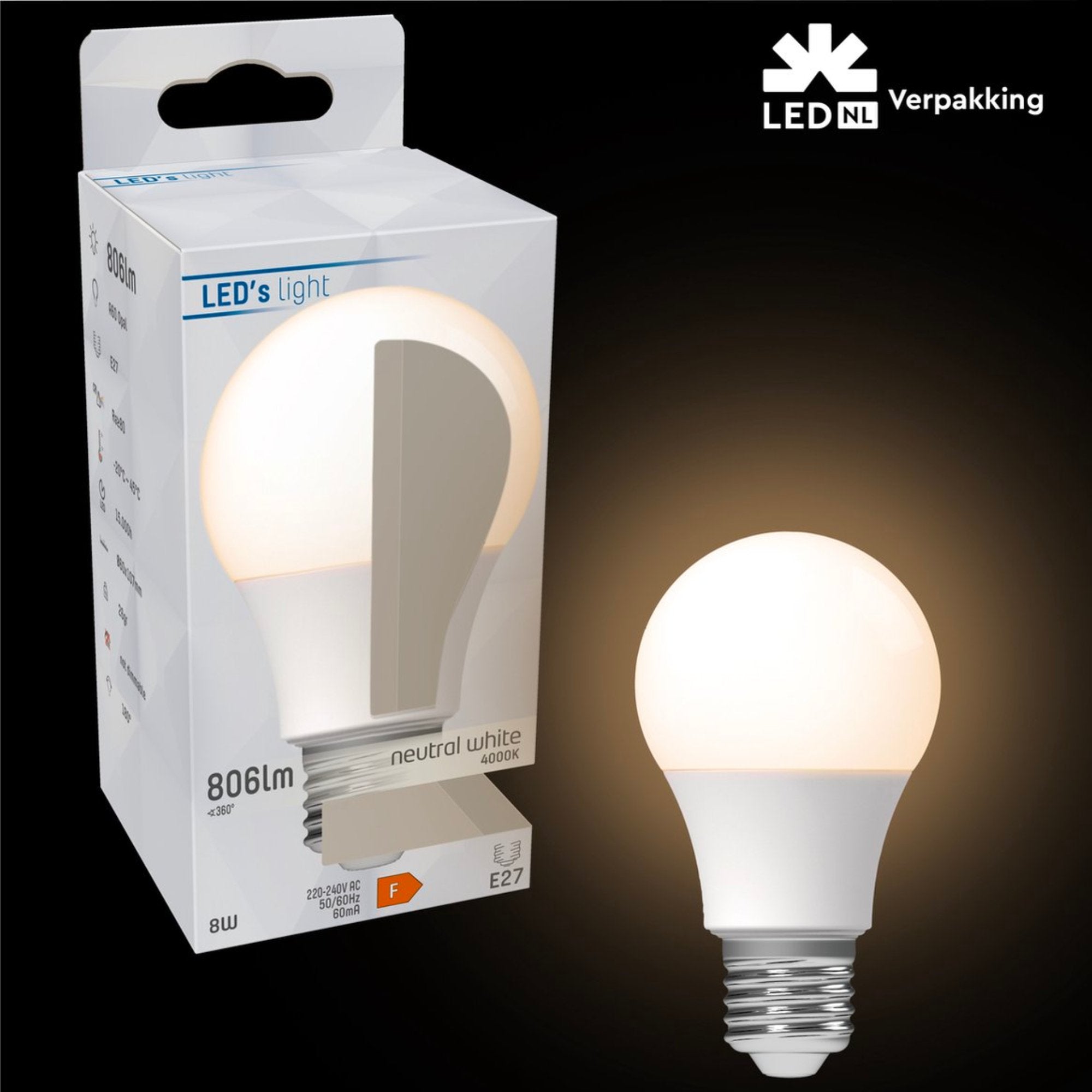 LED Lamp E27 - 806 lm - Koud wit licht - 1 lamp Lichtbronnen led.gl