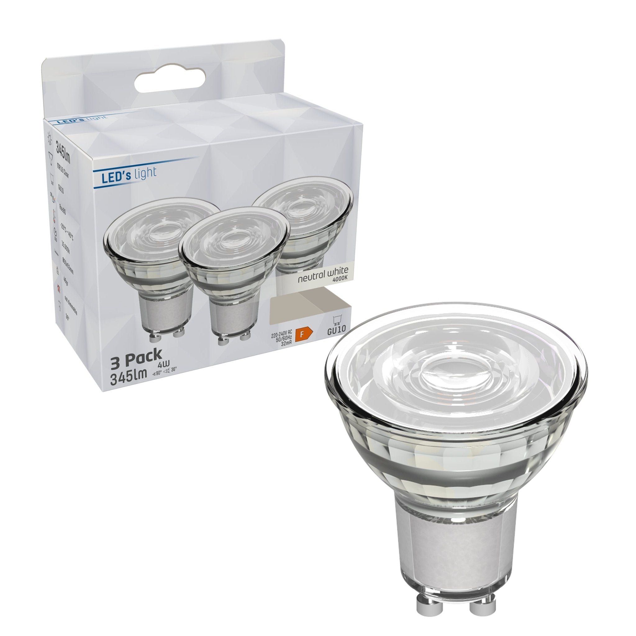 LED Spotjes GU10 - 4W vervangt 50W - 345 lm - Koud wit - 3PACK Spotjes led.gl