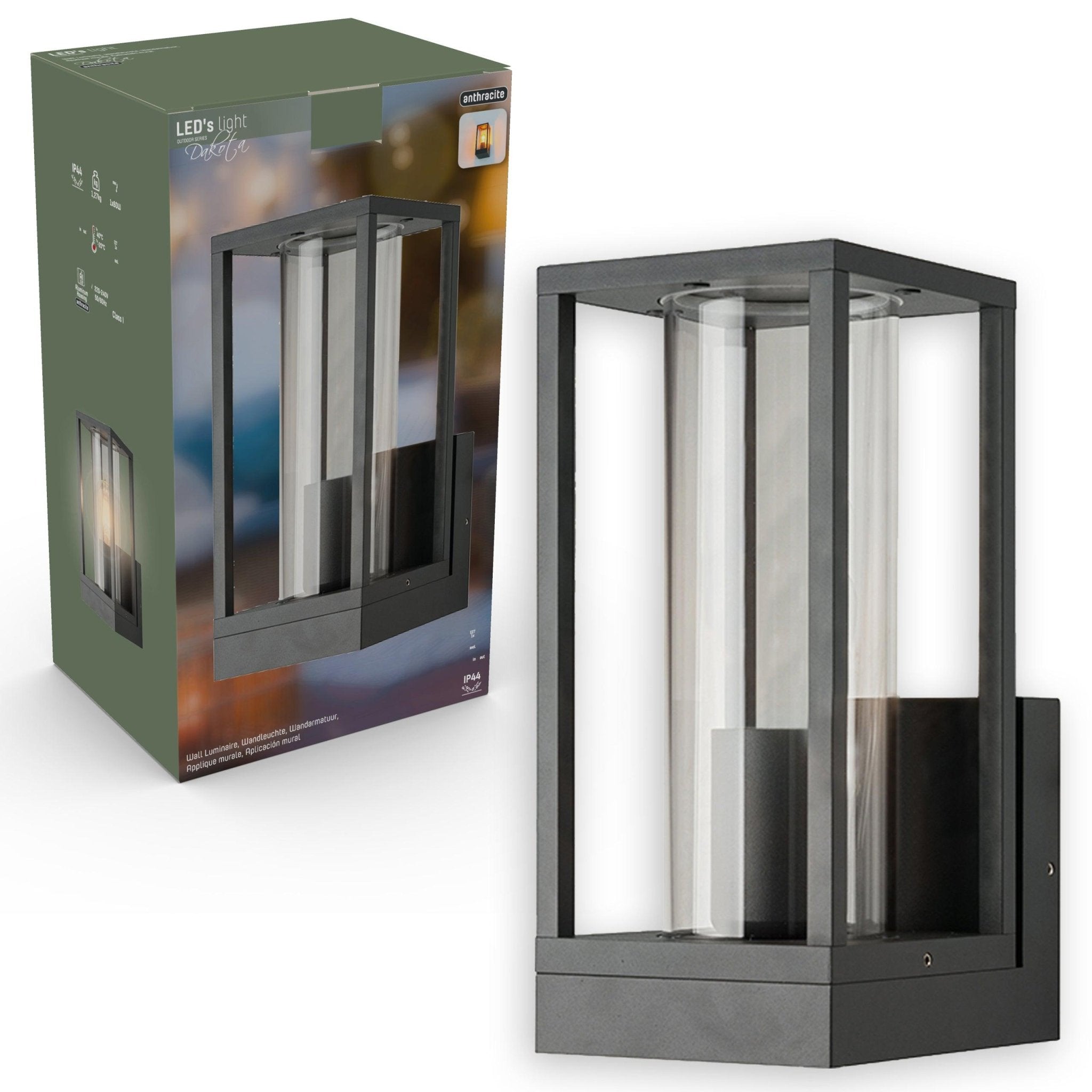 2 pack - LED's Light LED Wandlamp met glazen ruiten - Rechthoek - E27 fitting - IP44 - Antraciet Wandlampen led.gl