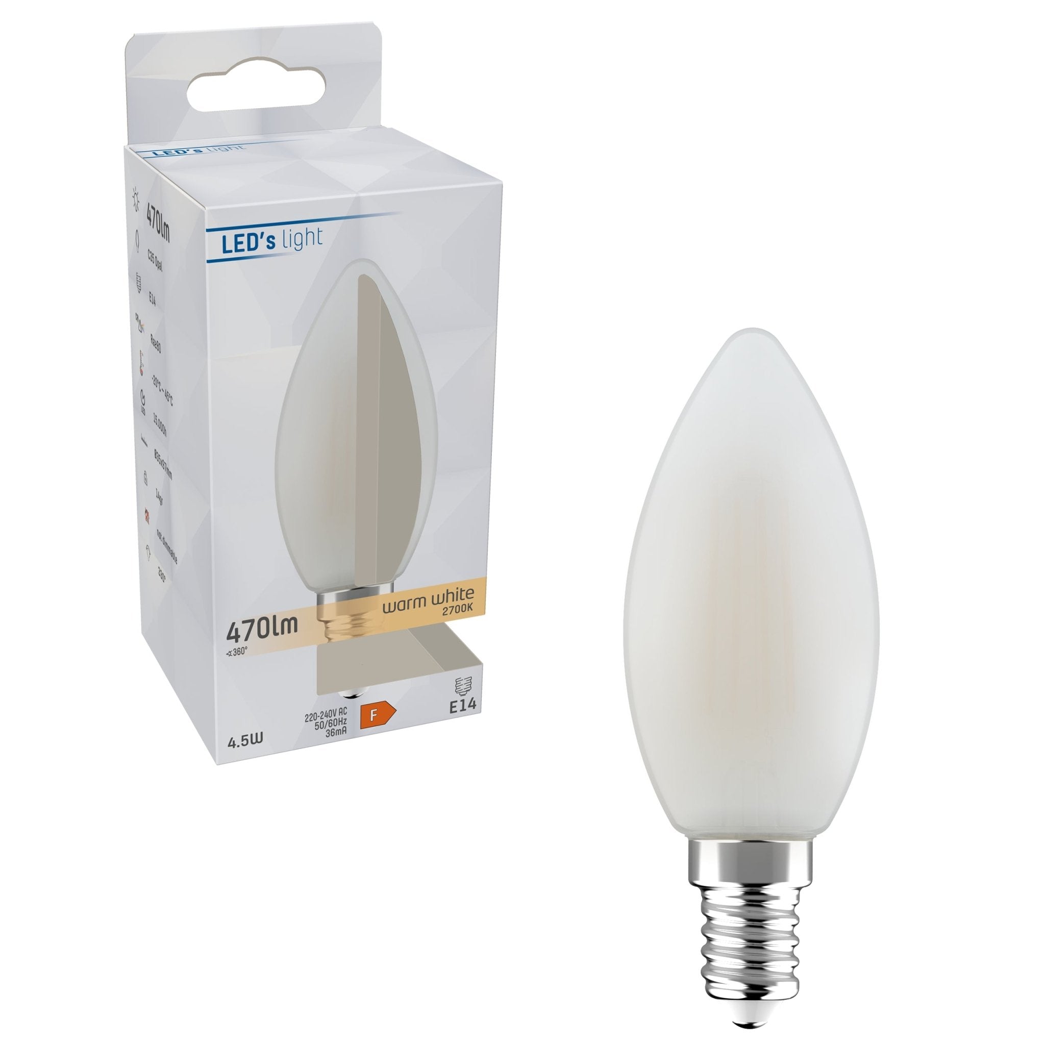 LongLife LED Filament Lamp Kaars E14 - Melkglas - Warm wit - 4.5W vervangt 40W LED Filament Lampen led.gl