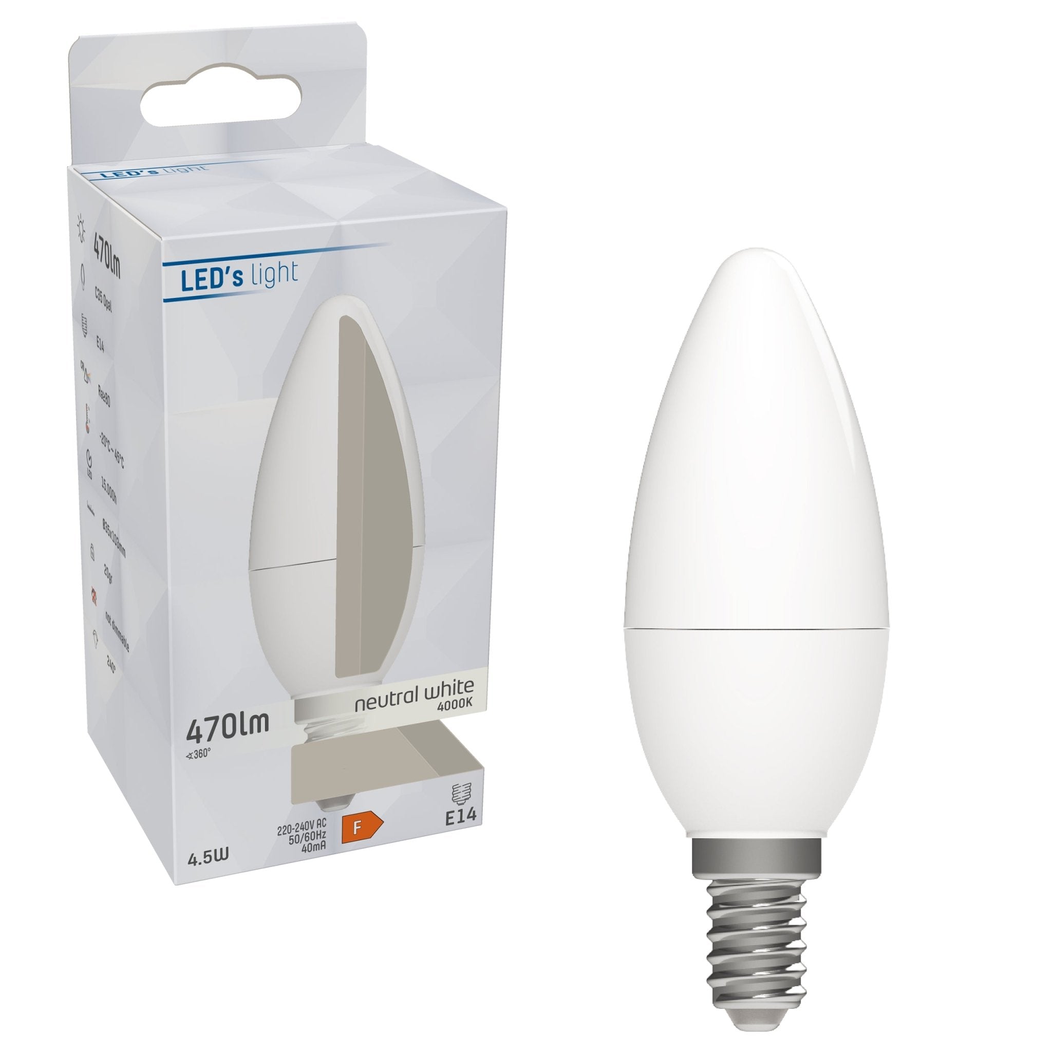 LongLife LED Lamp Kaars E14 - Mat - 4000K - 4.9W (40W) - C35 Lichtbronnen led.gl