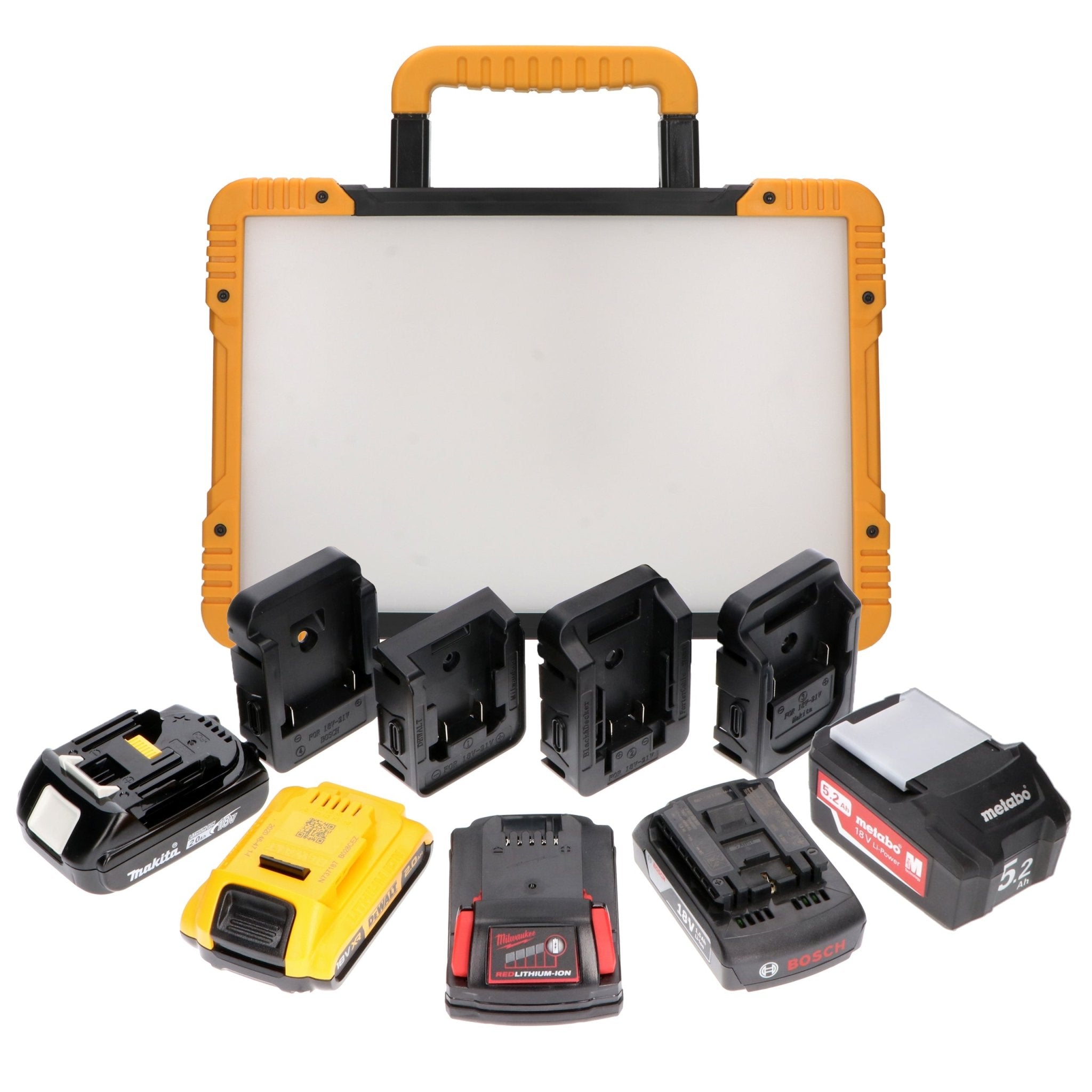 LED's Light 18V Hybride LED Bouwlamp 5500lm - Incl Adapters - Bedraad en draadloos te gebruiken – IP54 – Rough Service Tested – 47W Bouwlampen led.gl