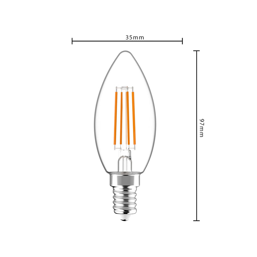 ProDim LED Filament Kaarslamp E14 - Helder - Dimbaar warm wit licht - 4.5W (40W) Dimbare filament lampen led.gl