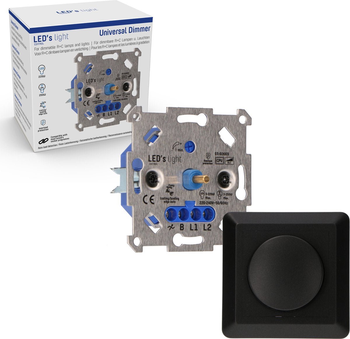 Professional Complete Dimmer voor alle dimbare (LED) lampen - Fase afsnijding aansnijding - Zwart Dimmers led.gl