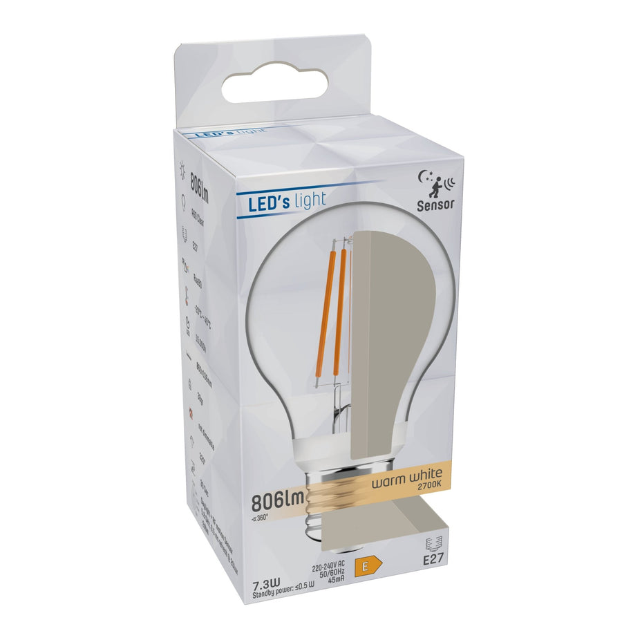 Sensor LED Lamp E27 met bewegingssensor en daglichtsensor - 3 meter bereik - Warm wit LED Filament Lampen led.gl