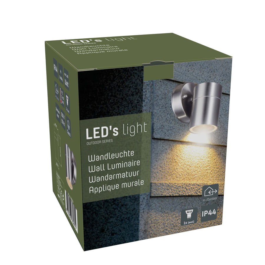 3 pack RVS LED Muurlamp Buiten - Spot met GU10 fitting - Model Monza - IP44 - Zilver Spotjes led.gl