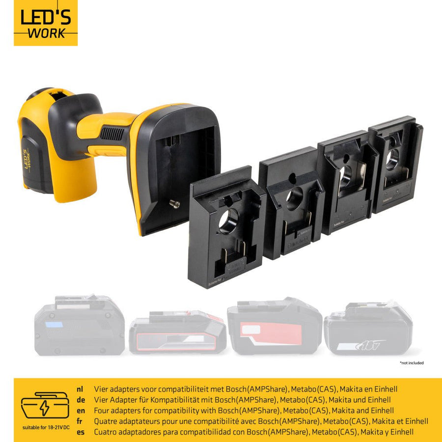 LED's Work 18V Accu werklamp incl Adapters voor elektrisch gereedschap - 5W 500lm 5000K - IP20 IK08 Werklampen led.gl