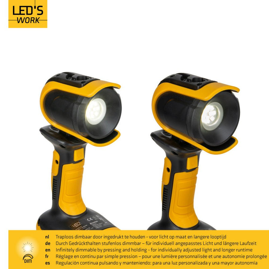 LED's Work 18V Accu werklamp incl Adapters voor elektrisch gereedschap - 5W 500lm 5000K - IP20 IK08 Werklampen led.gl