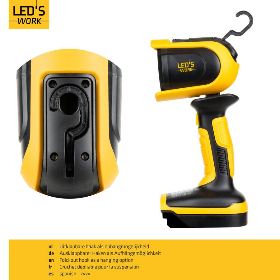LED's Work 18V Accu werklamp incl Adapters voor elektrisch gereedschap - 5W 500lm 5000K - IP20 IK08 Werklampen led.gl