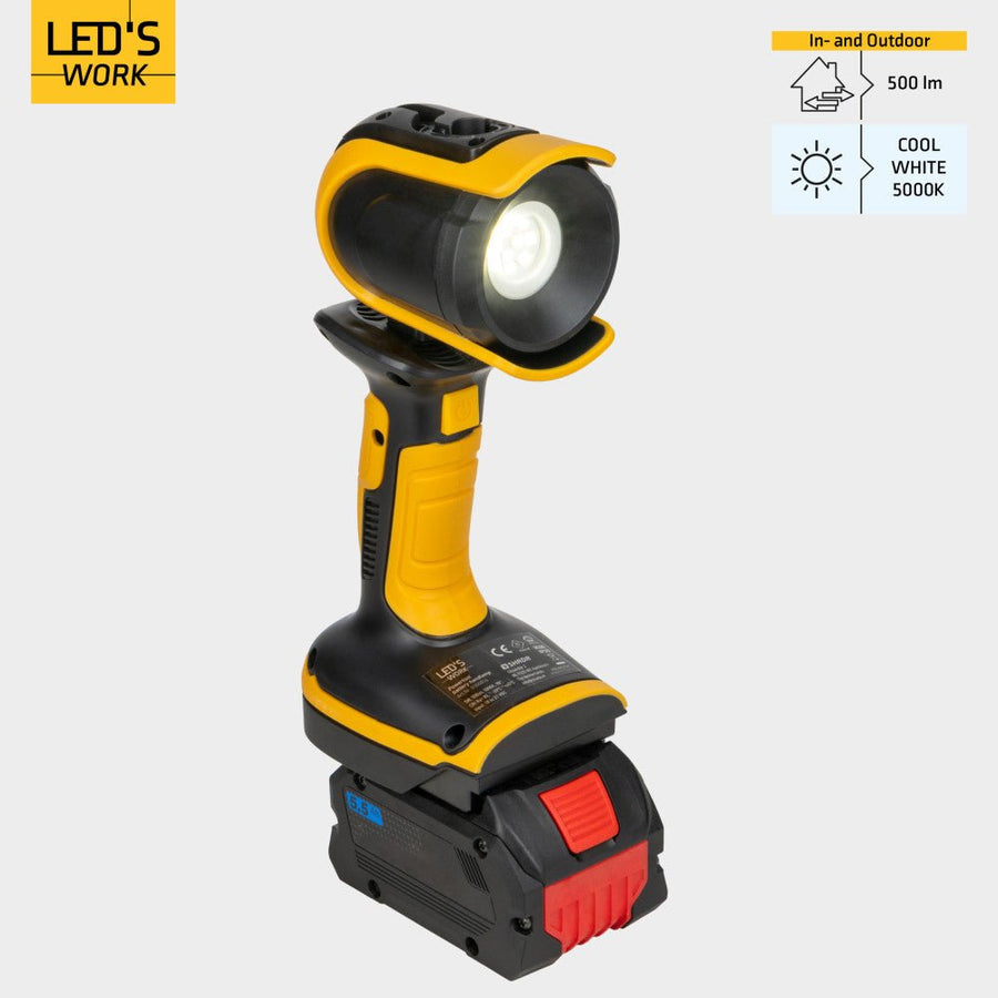LED's Work 18V Accu werklamp incl Adapters voor elektrisch gereedschap - 5W 500lm 5000K - IP20 IK08 Werklampen led.gl