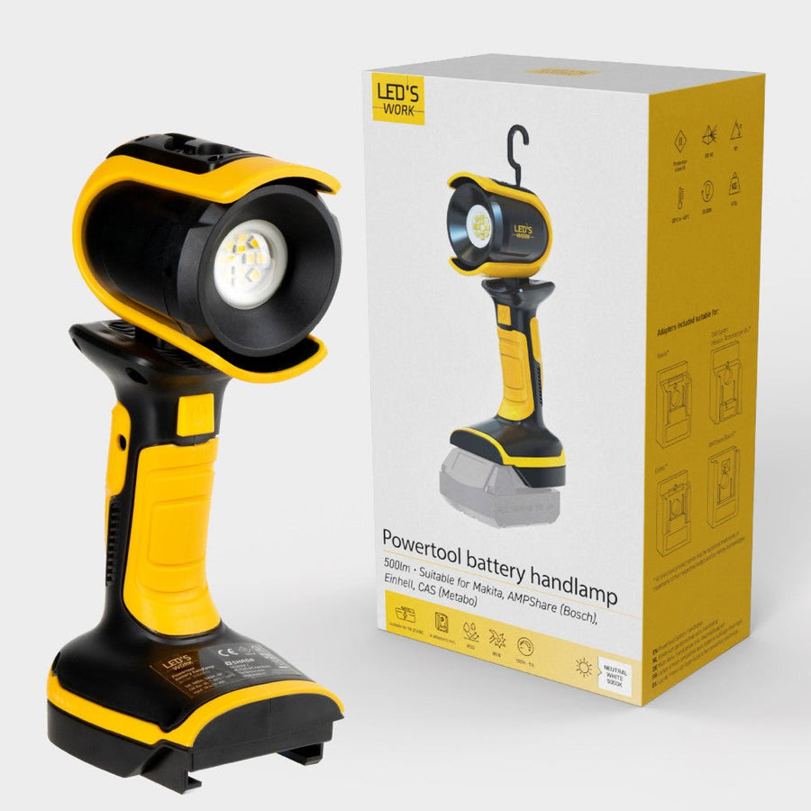 LED's Work 18V Accu werklamp incl Adapters voor elektrisch gereedschap - 5W 500lm 5000K - IP20 IK08 Werklampen led.gl