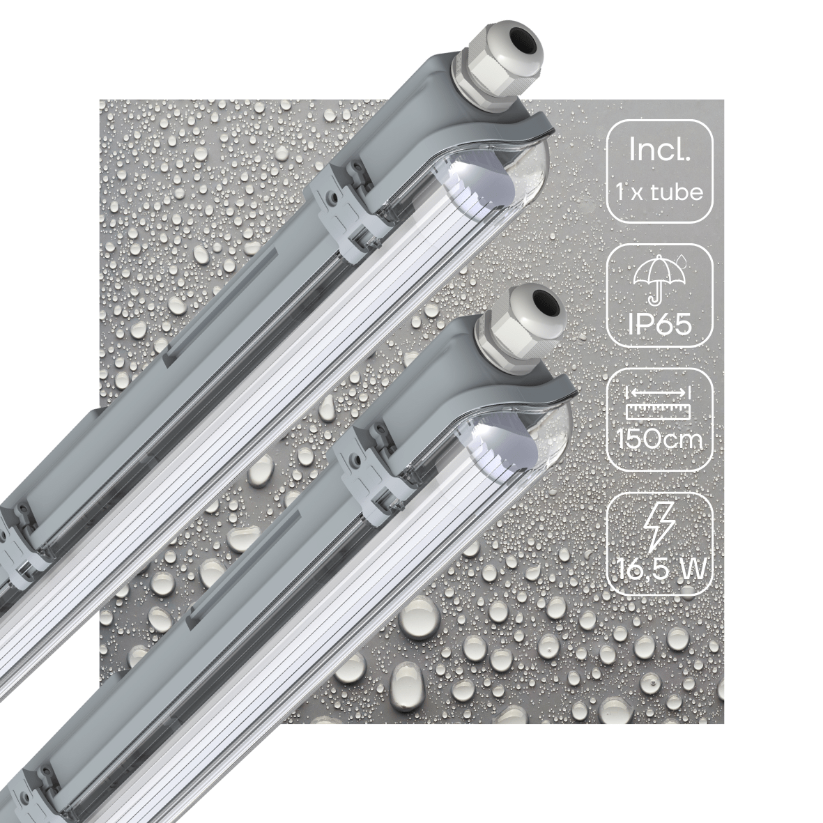 2 PACK -LED's Light Complete LED TL lamp met LED buis 150 cm - Binnen en buiten - 3060lm - 16.5W - 4000K - 185lm/w - Energielabel B led.gl