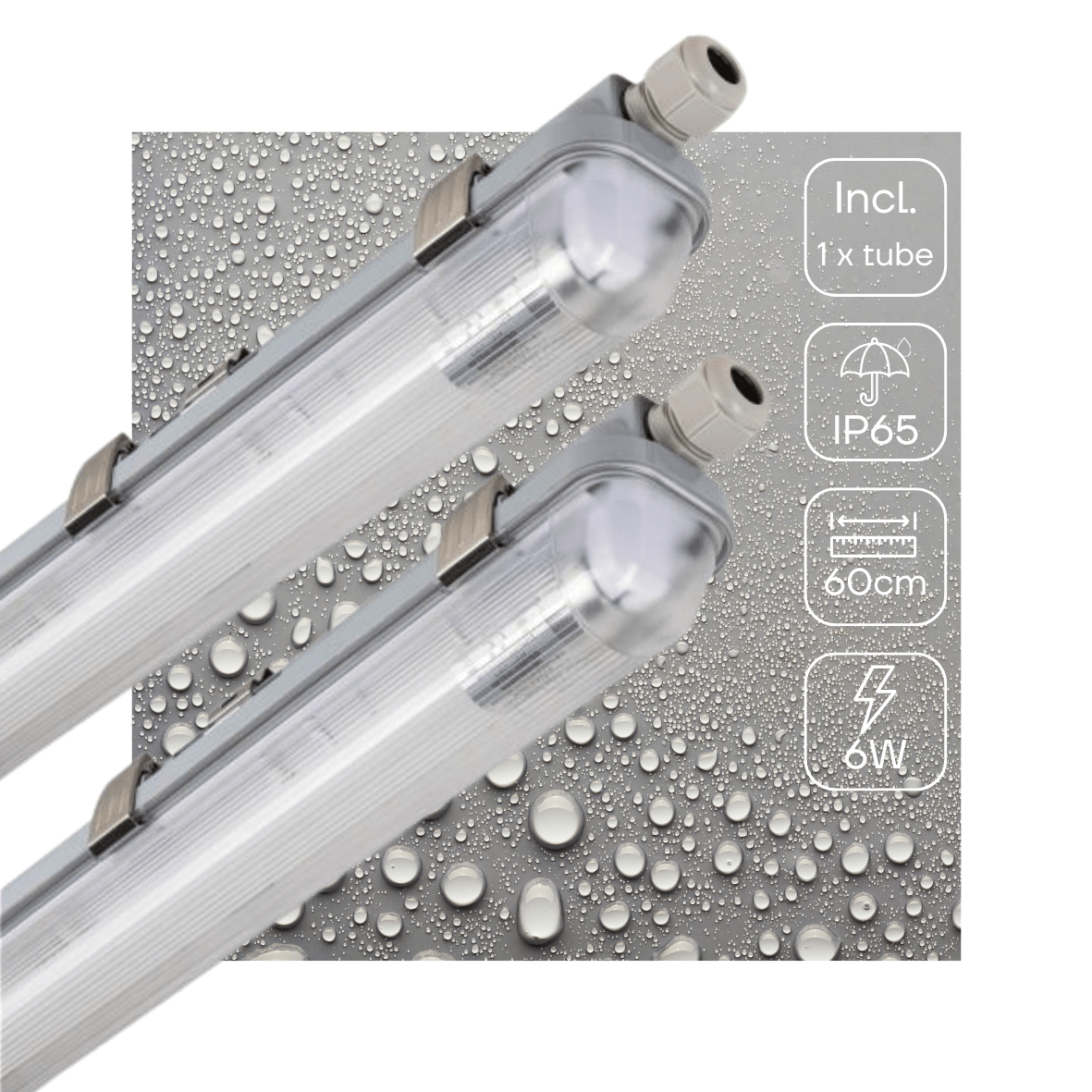 2 PACK -LED's Light Complete LED TL lamp met LED buis 60 cm - Binnen en buiten - 1100 lm - 1x6W - 185lm/w - Energielabel B led.gl